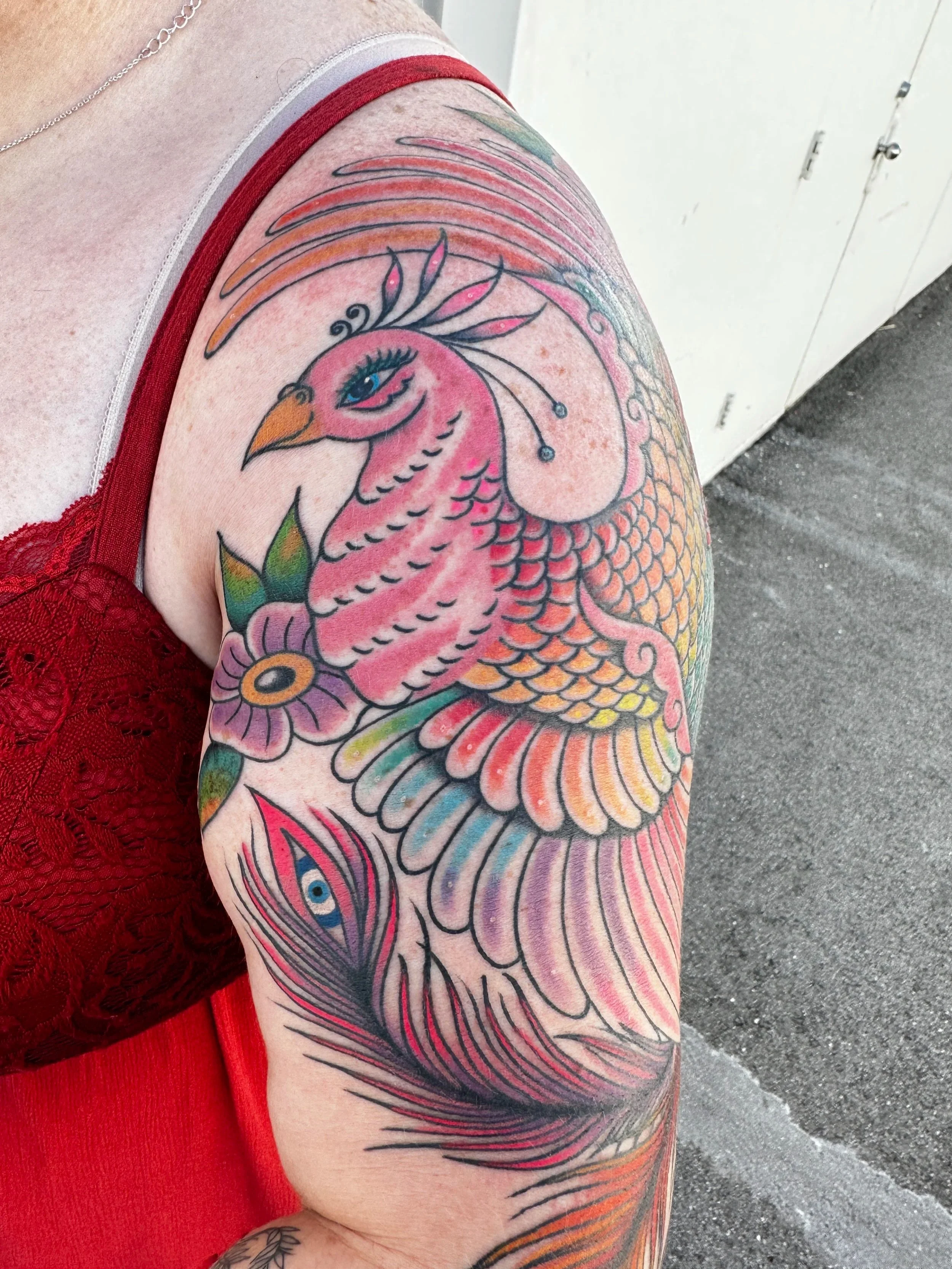 Girly gay phoenix for the win! This tattoo took forever which I didn’t mind because I charge hourly. Jk jk, I do but I really like it because I got to use every color I had, and even had to borrow more to get the full rainbow spectrum.