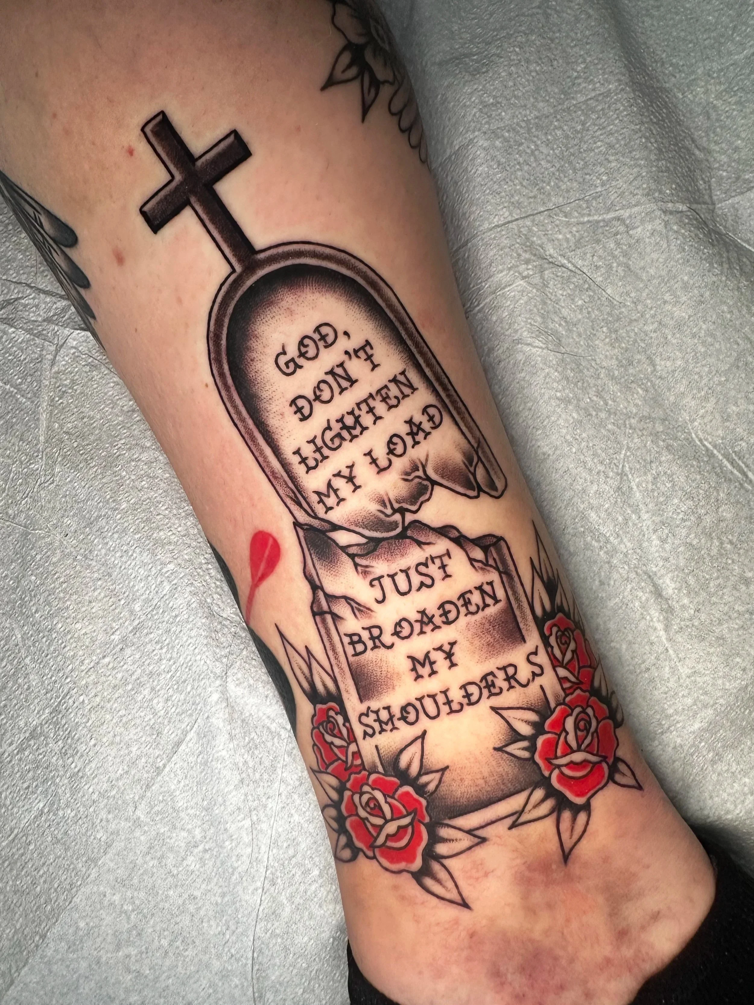 I love this sentiment. We had an awkward space to fill to make this tombstone fit larger than if it was standing upright. I had the suggestion to add a little more interest and break the the tombstone like you may see it in an ancient graveyard 