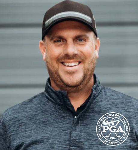 Brad Alston, PGA Class-A professional and Co-Owner of Optimum Golf, smiling in a professional headshot wearing a golf pullover with the PGA logo.