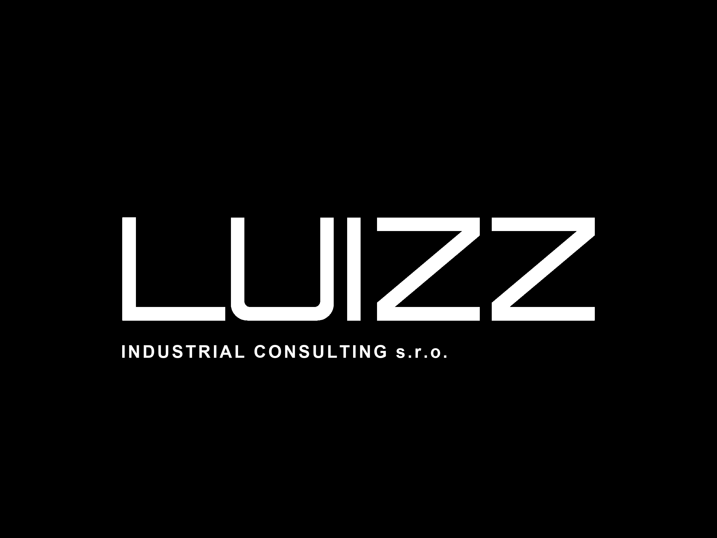 Black background with white text: 'LUIZZZ' and smaller text underneath reading 'INDUSTRIAL CONSULTING s.r.o.'