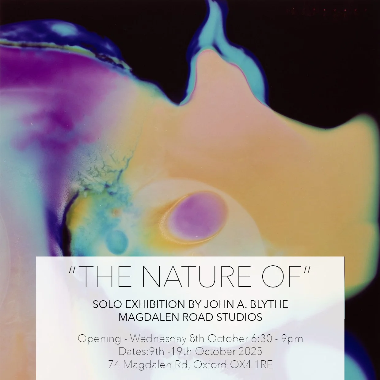 I am excited to announce my solo exhibition will open on Wednesday 8th October with an evening get together from 6:30-9pm, at Magdalen Road Studios artspace. I will be showing a range of recent and current work from my ongoing body of work &lsquo;Chr