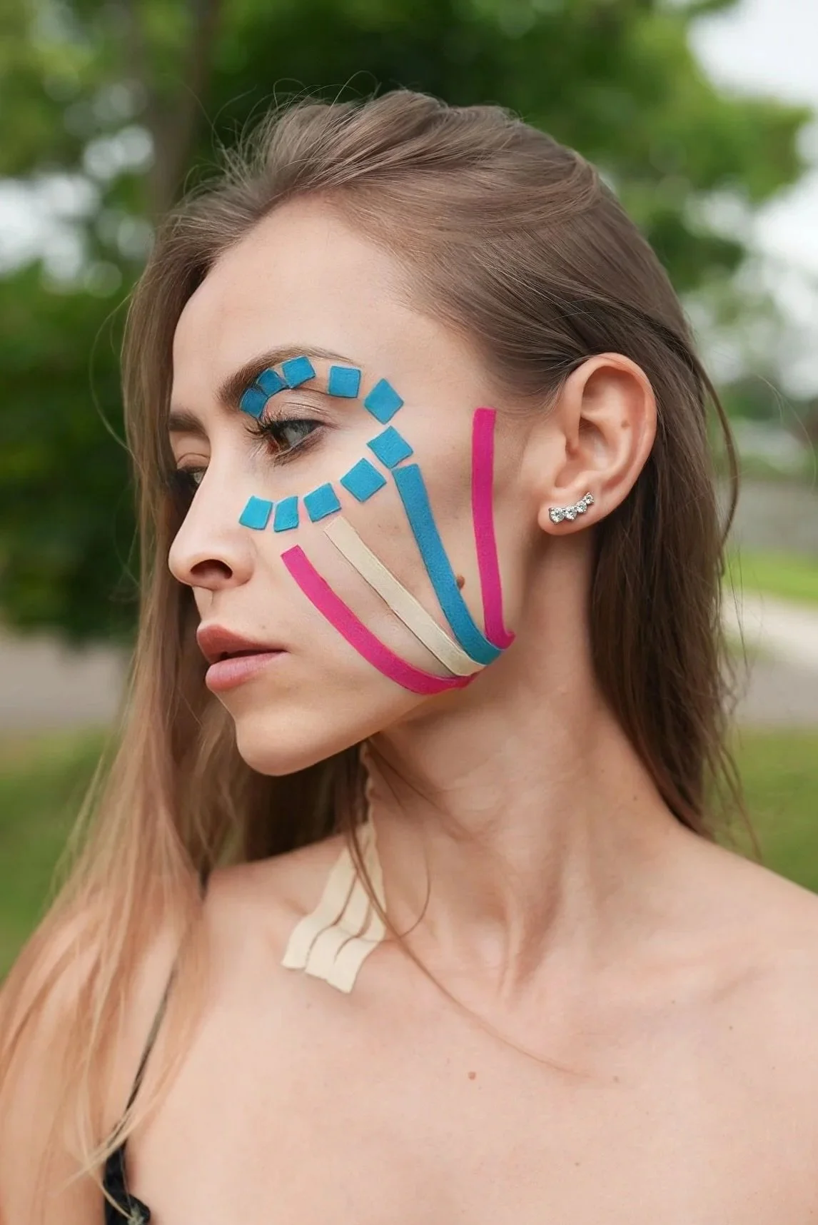 Lymphatic drainage face taping technique