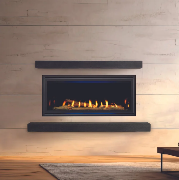 Flat Sawn Beam Mantel and Floating Hearth