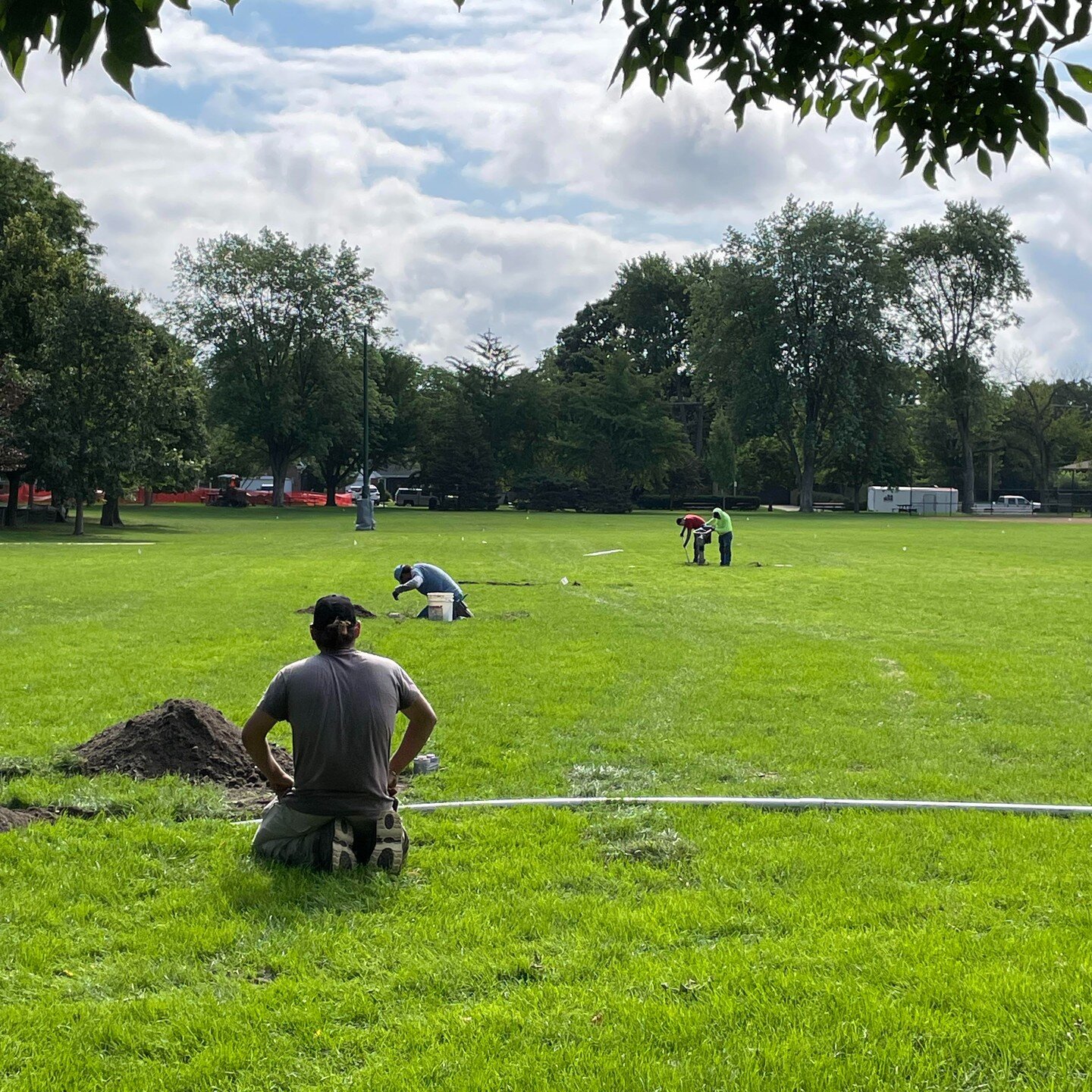 It's a beautiful day to start our installation at Central Park in Skokie. Happy Friday everyone! #skokie #irrigation #sprinklers