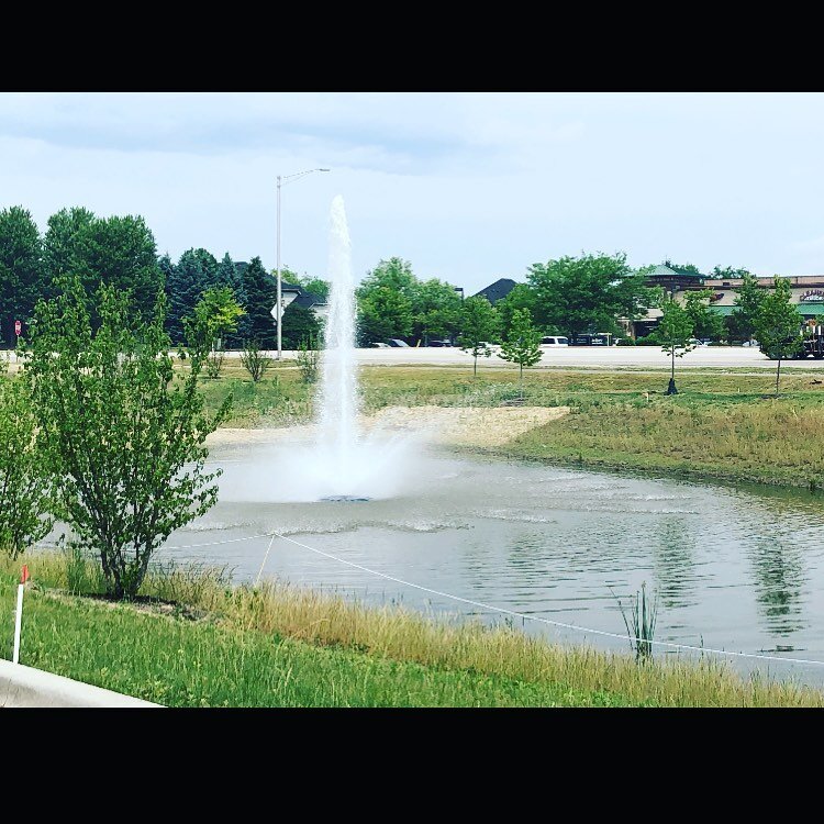 A newly installed pond aerator which is important for quality water and a cleaner pond. #new #installation #pond #aerator #fountain #waterfeature #irrigation #lawn #sprinkler