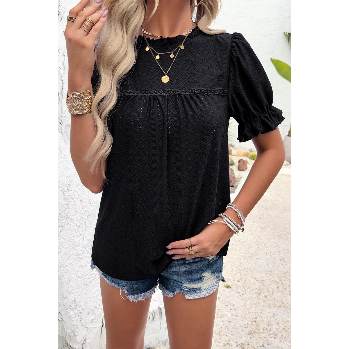 Lace Hollow Out Ruffle Loose Fit Blouse.black.jpeg