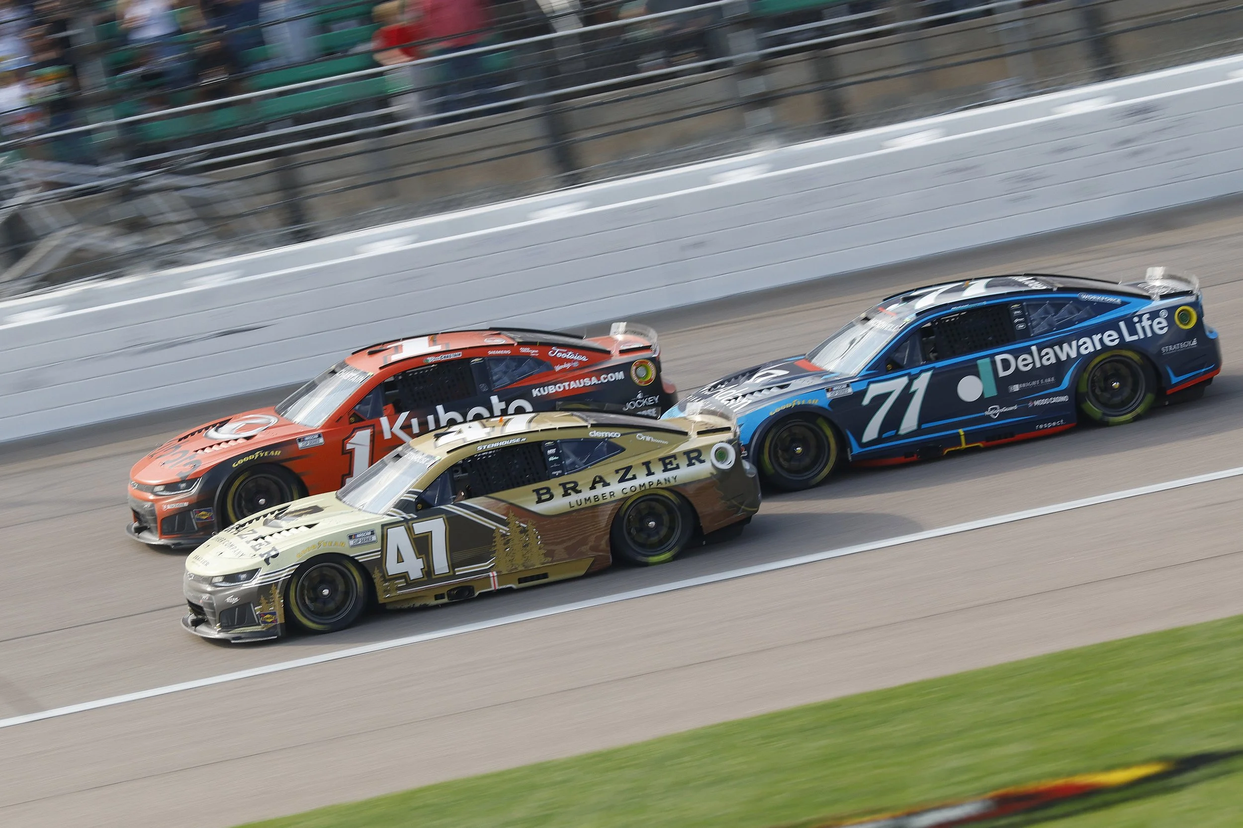 Number 47 Chevrolet car rolls on at the Hollywood Casino 400
