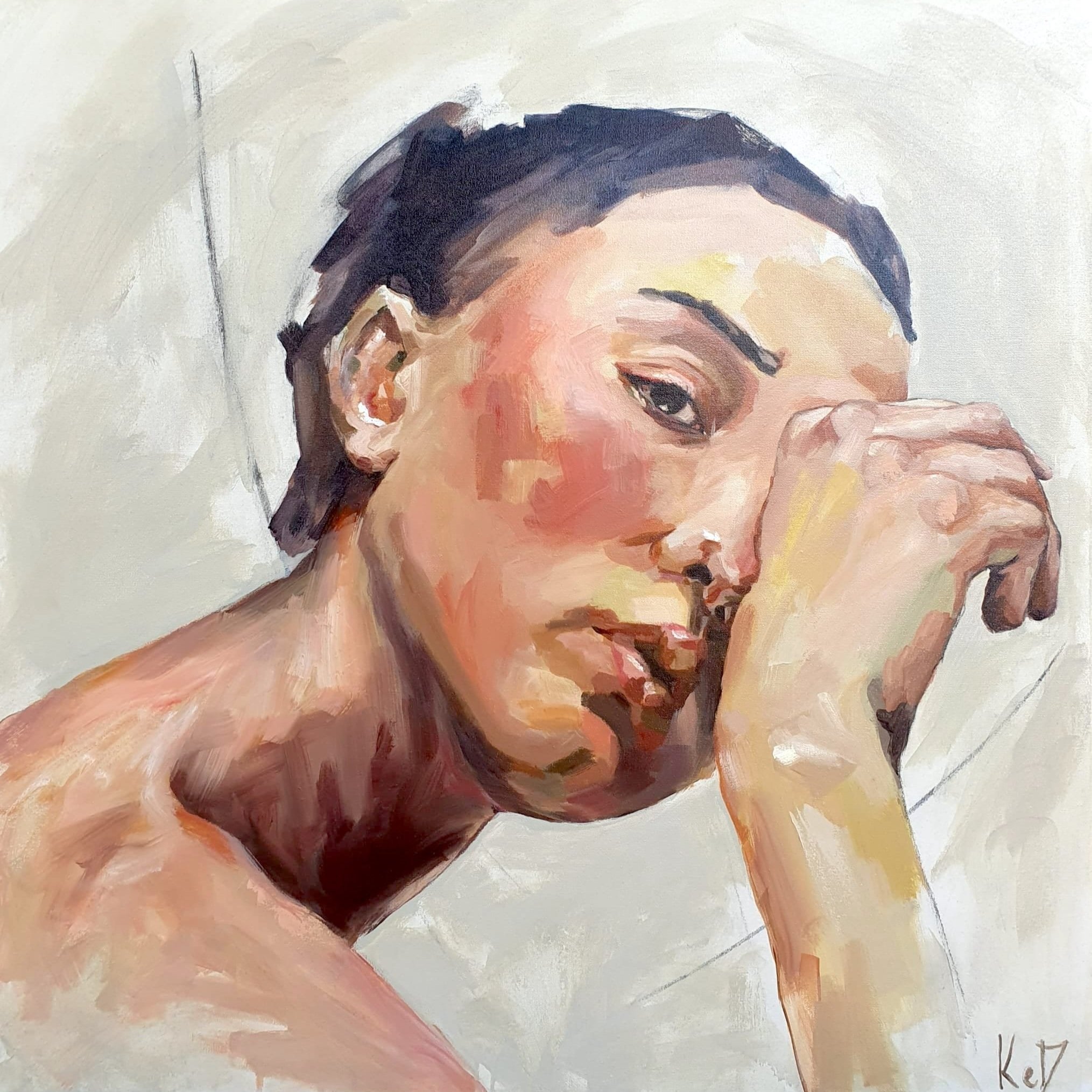 Between Thoughts (2023)
Charcoal, Acrylic, Oil on Canvas,
36x36x1.5.