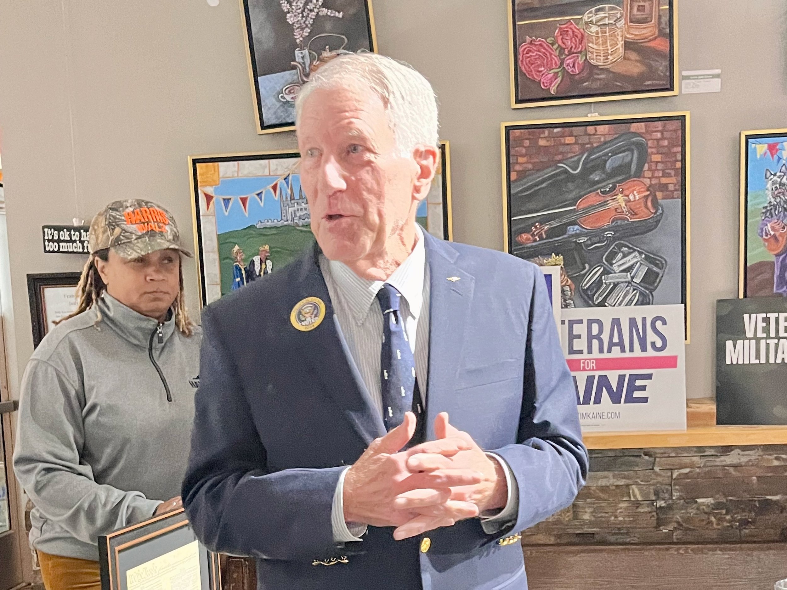 Retired Admiral Abbot speaking to crowd in VA-7, noting why they need to elect Eugene Vindman to Congress