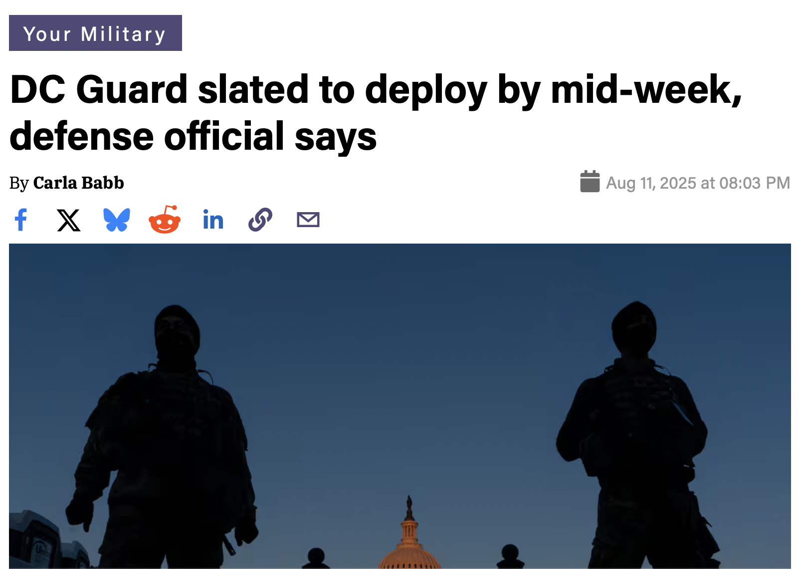 DC Guard slated to deploy by mid-week, defense official says