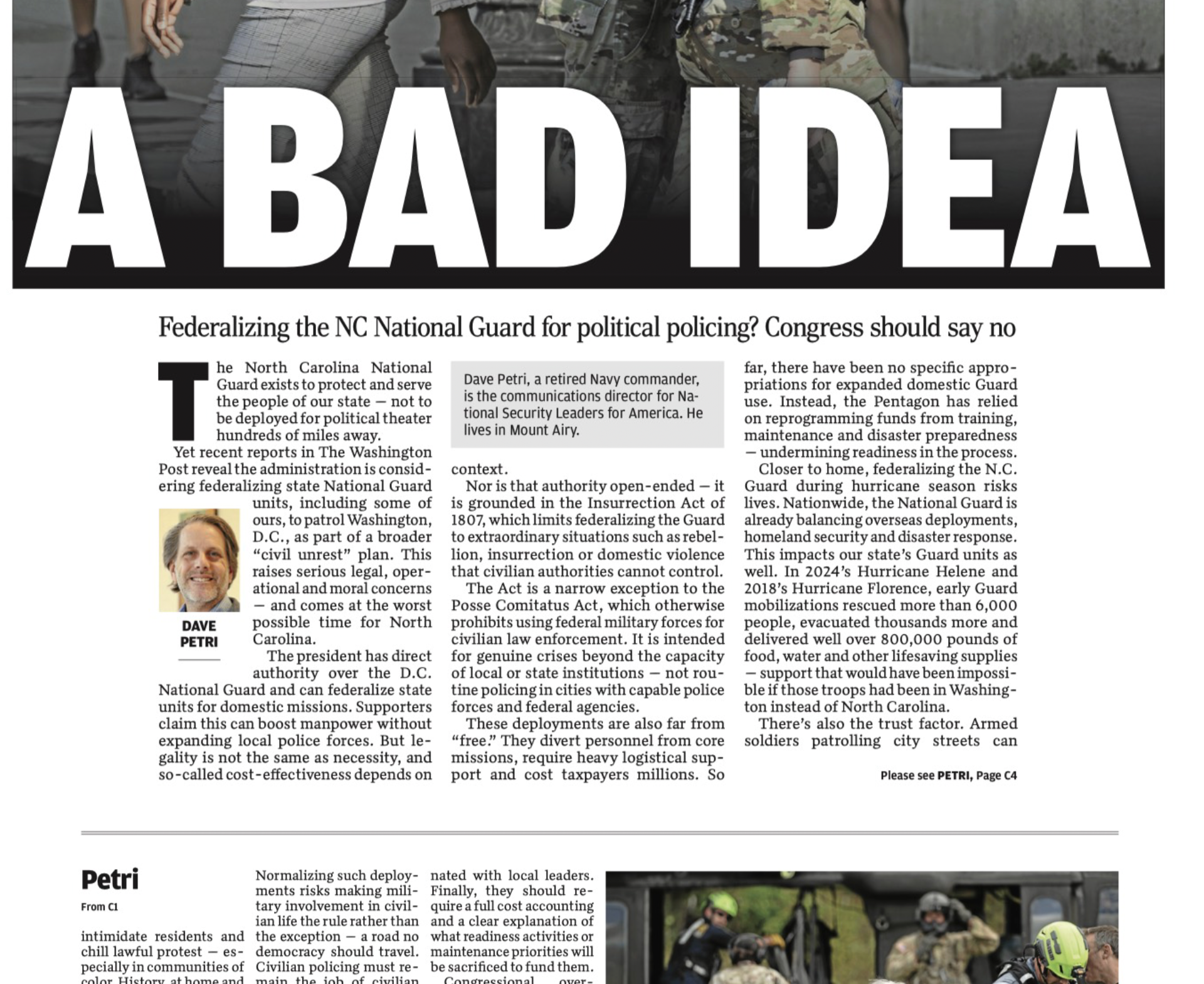 Federalizing the NC National Guard for Political Policing? Congress Must Say No