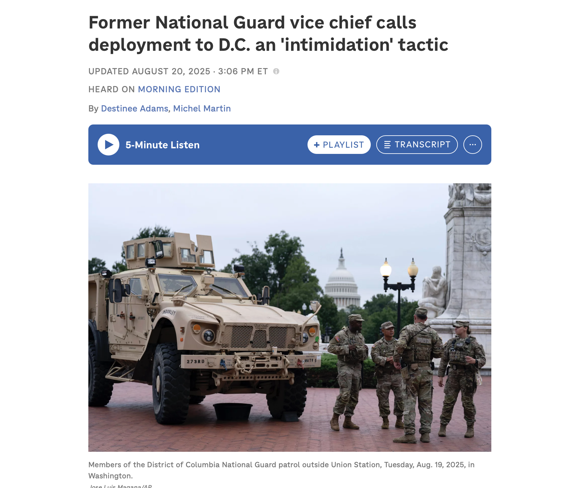 Former National Guard vice chief says deployment to D.C. "negatively impacts military readiness"