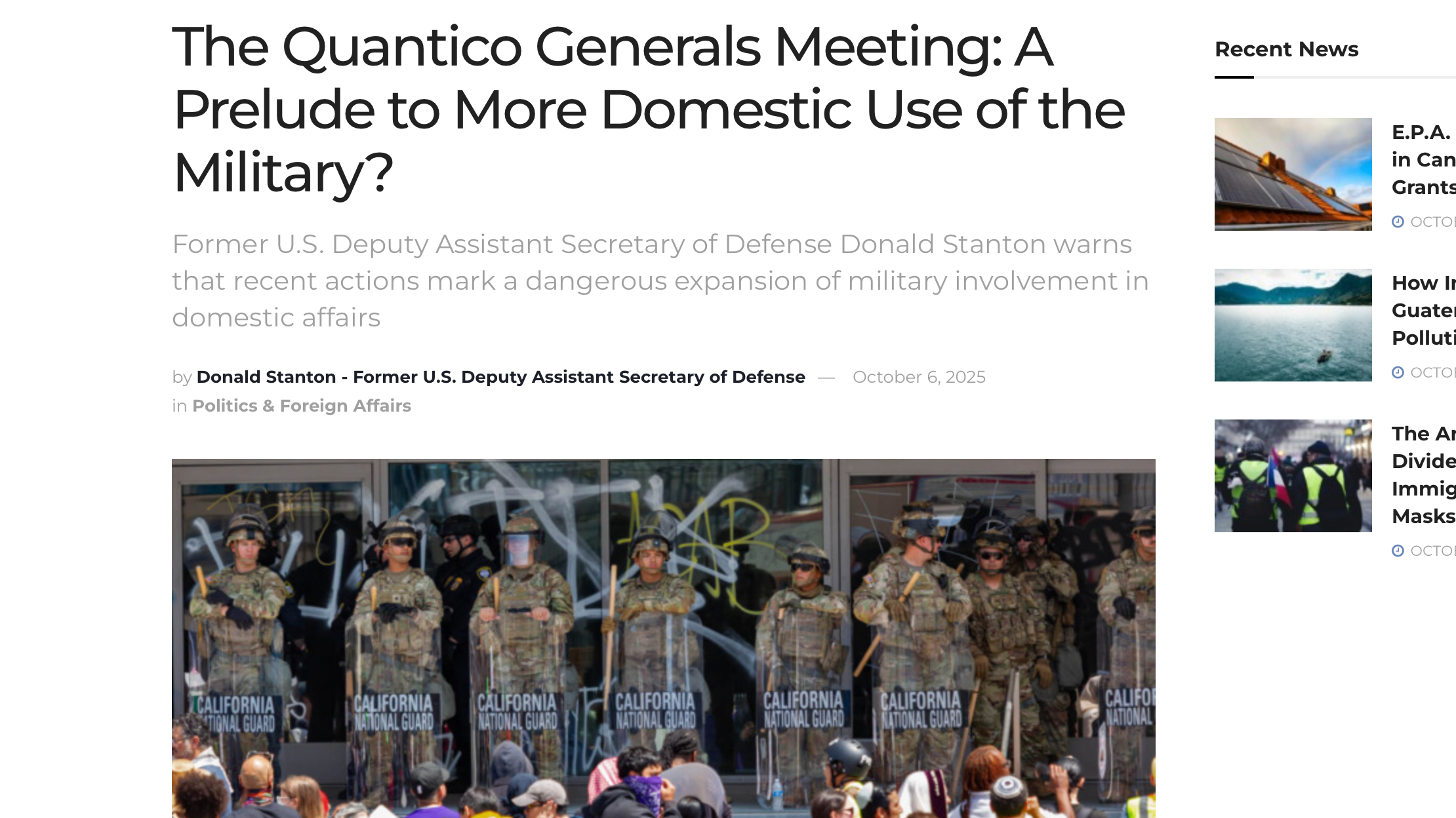 The Quantico Generals Meeting: A Prelude to More Domestic Use of the Military?