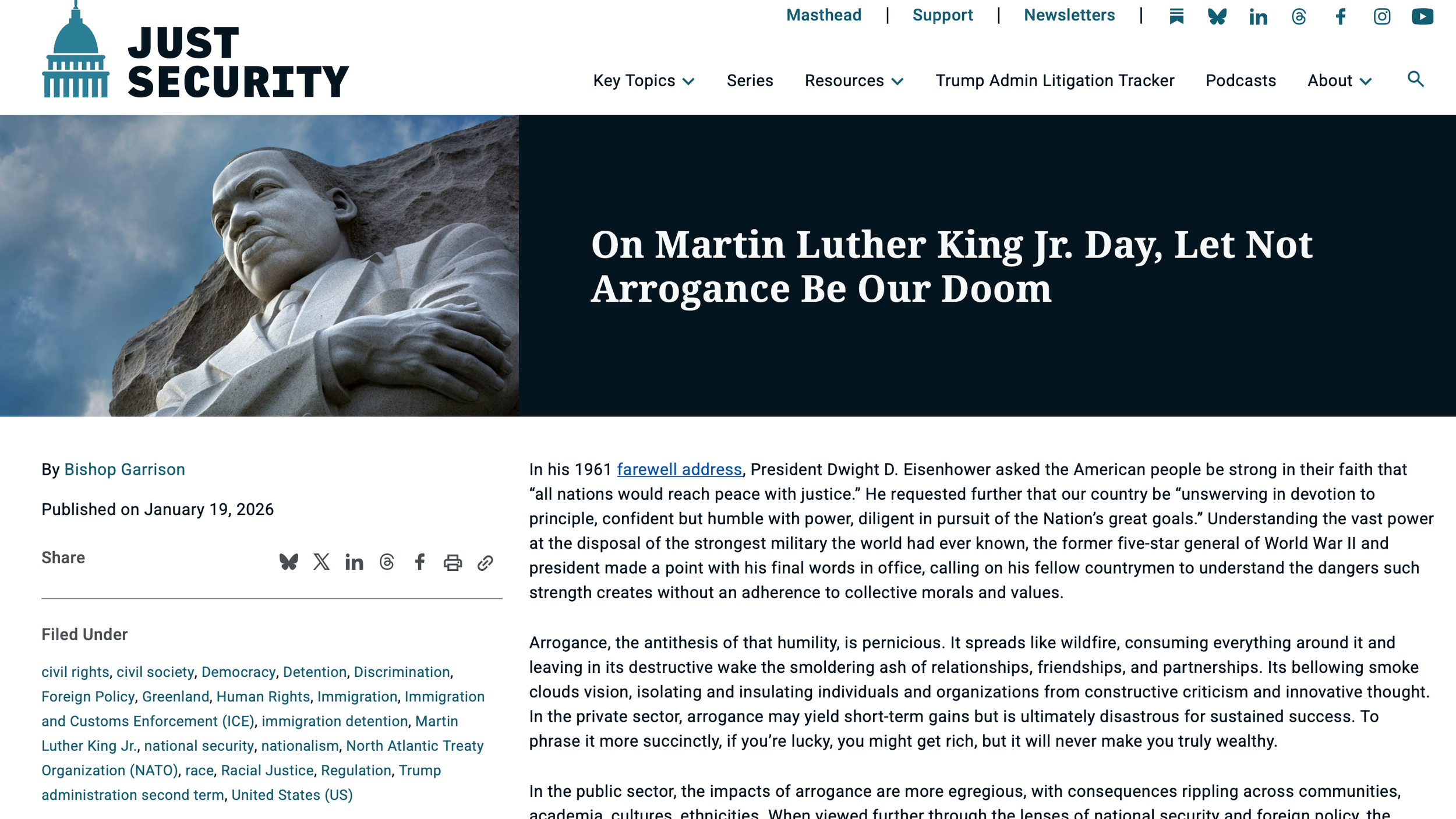 On Martin Luther King Jr. Day, Let Not Arrogance Be Our Doom