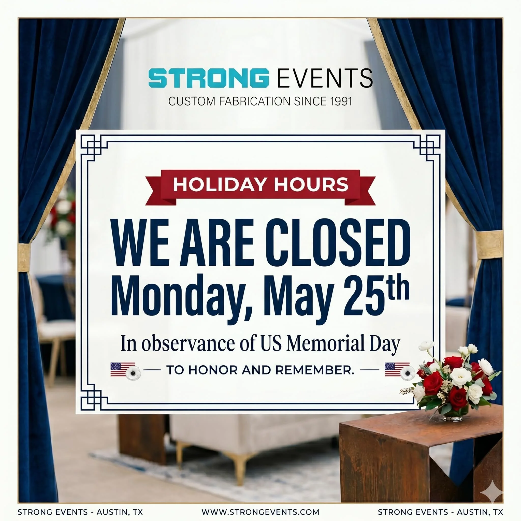 PSA: our shop will be closed this Monday, May 25, 2026 in observance of US Memorial Day so if you have a summer or fall quote/need, pls reach out to us today or before noon Friday, May 22 otherwise pls expect a response on Tuesday, May 26 or later. 
