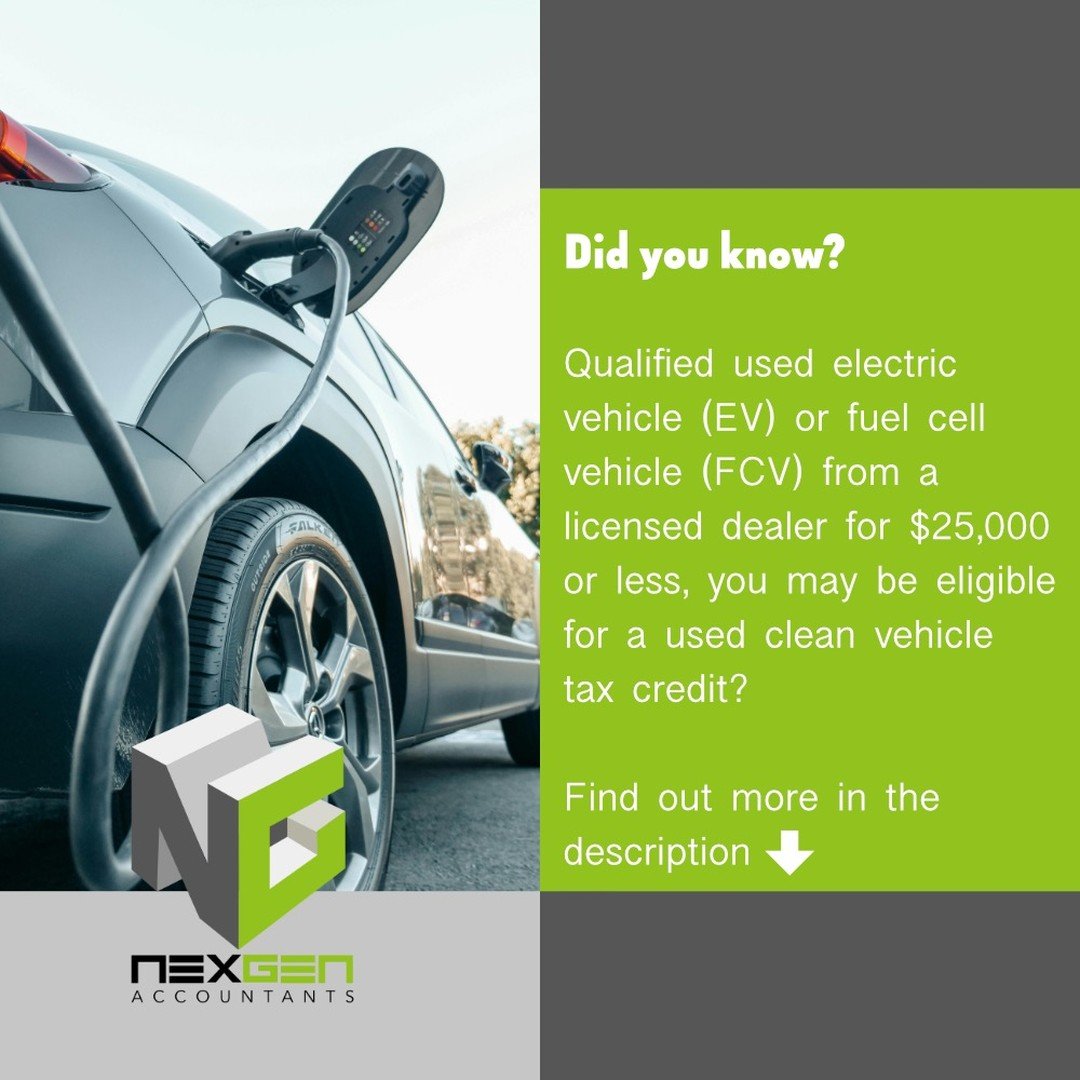 🚗💸 Unlock Big Savings with NexGen Accountants! 💸🚗

Are you thinking about going green with a used electric vehicle? 🌱🔋 Now's the perfect time! Our latest newsletter, &quot;Unlocking Savings: Your Guide to Buying a Used EV and Claiming a $4,000 