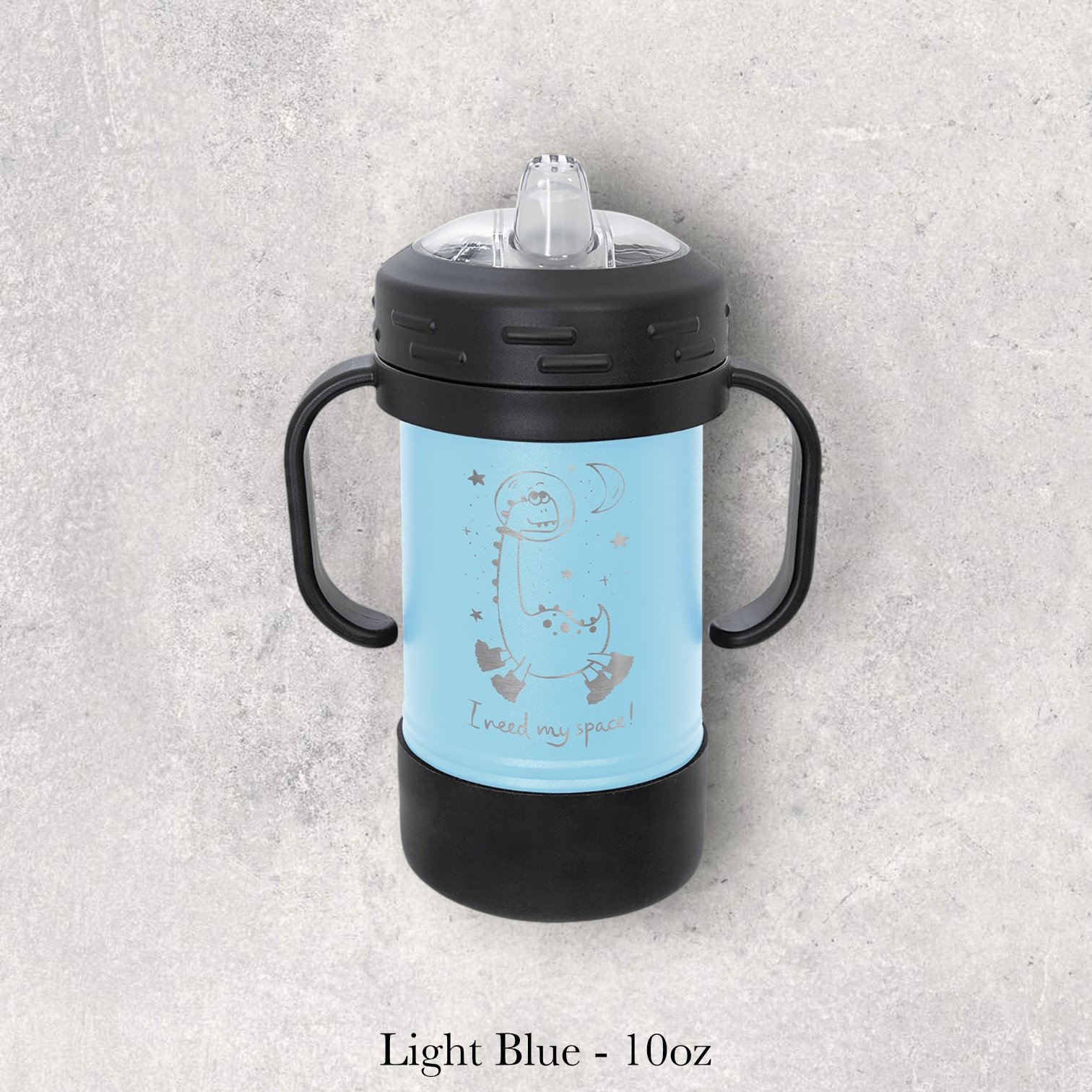 Light blue – 10oz metal sippy cup engraved with playful sloth illustration and child-themed design, custom laser engraved by Lazeric.