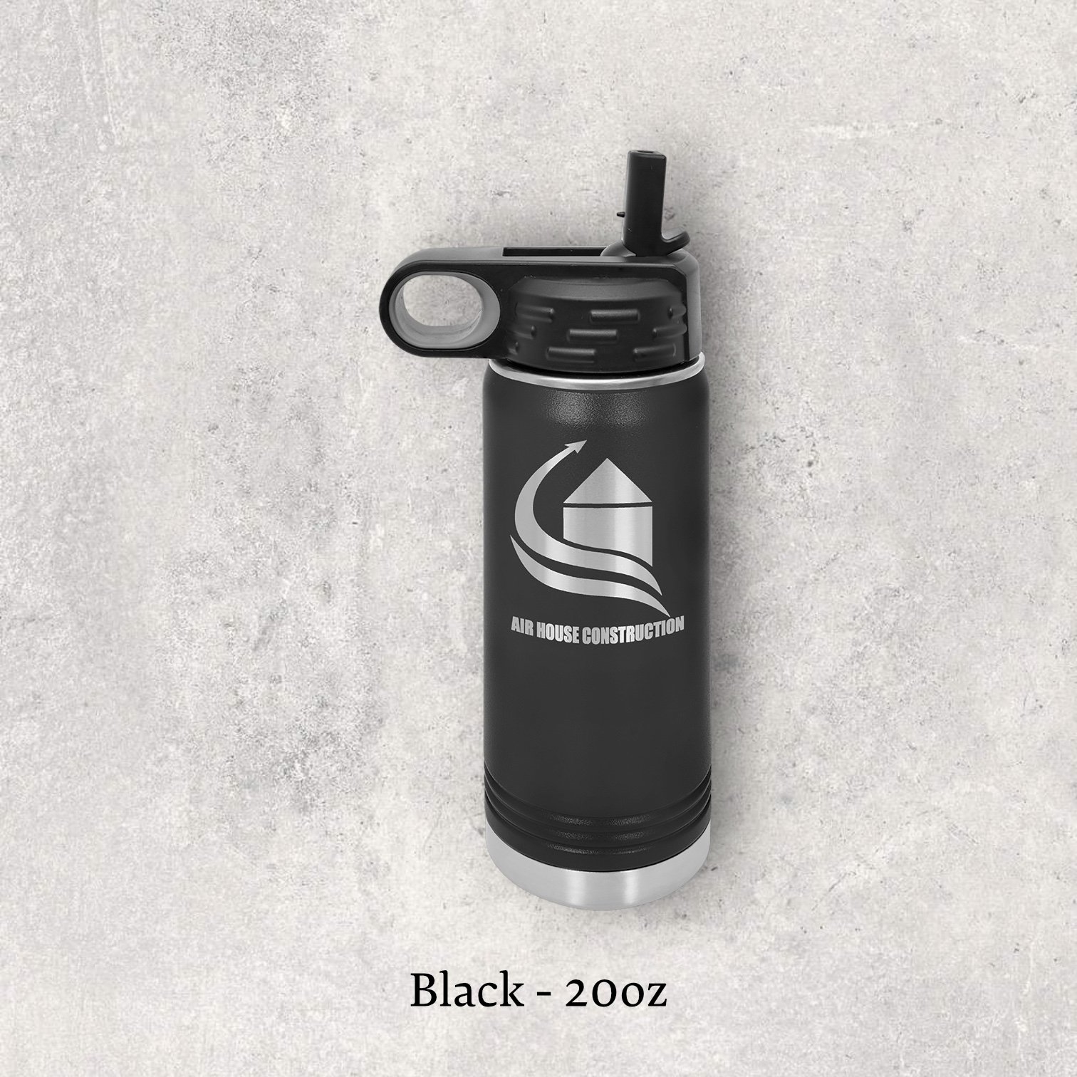 Laser engraved black 20oz stainless steel water bottle with lid – Lazeric