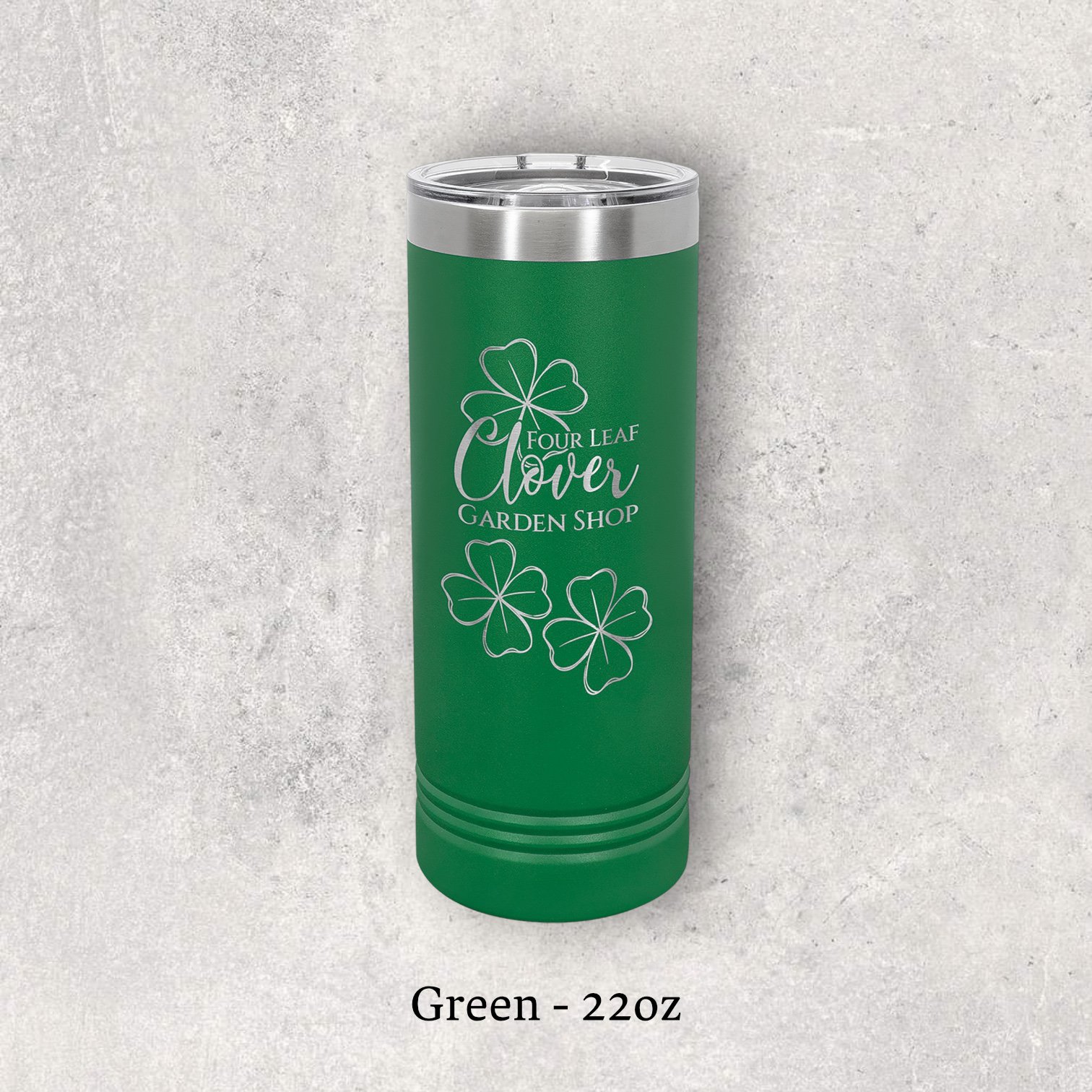Laser engraved green 22oz skinny tumbler with lid – Lazeric