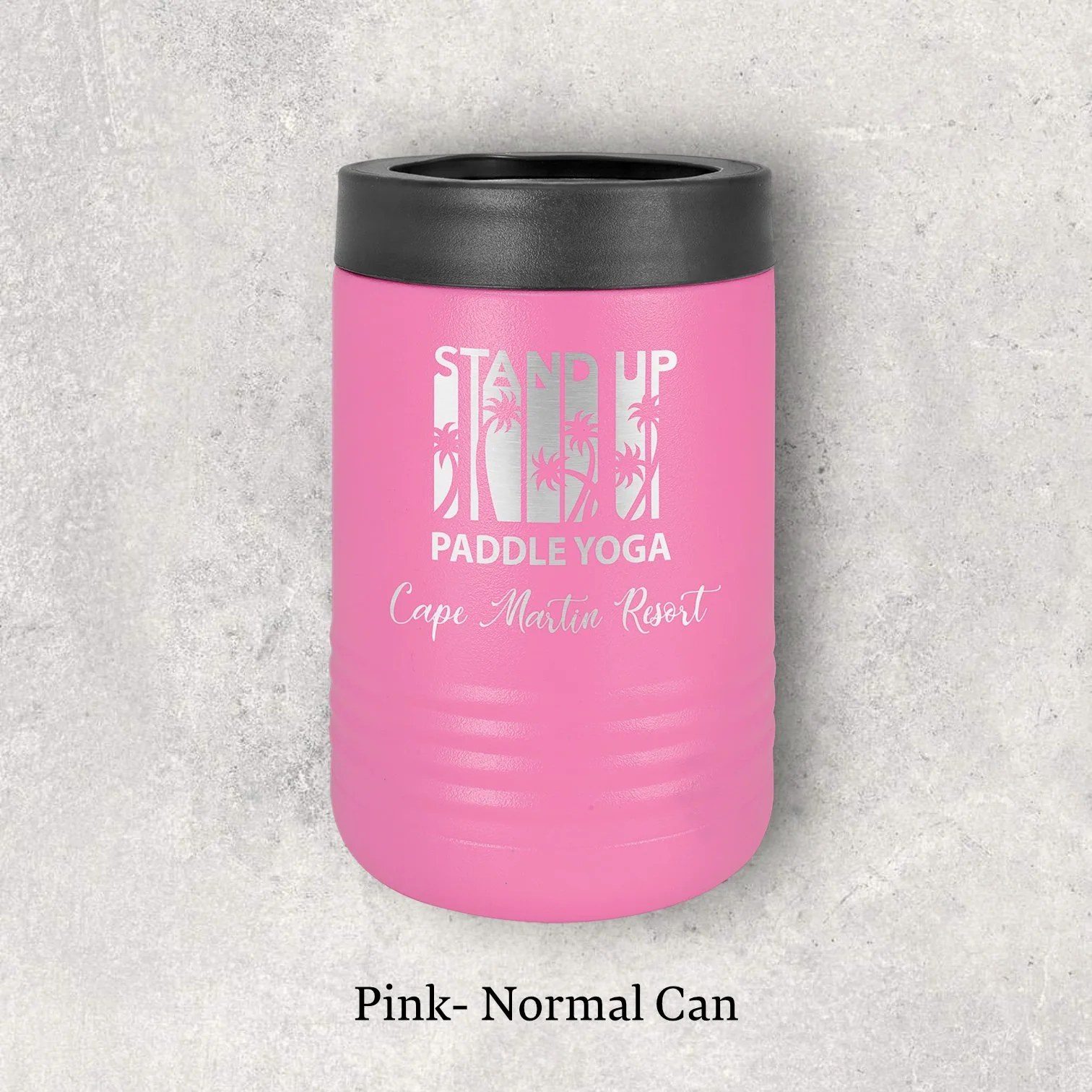 Laser engraved pink metal beverage holder for normal 12 oz can – Lazeric