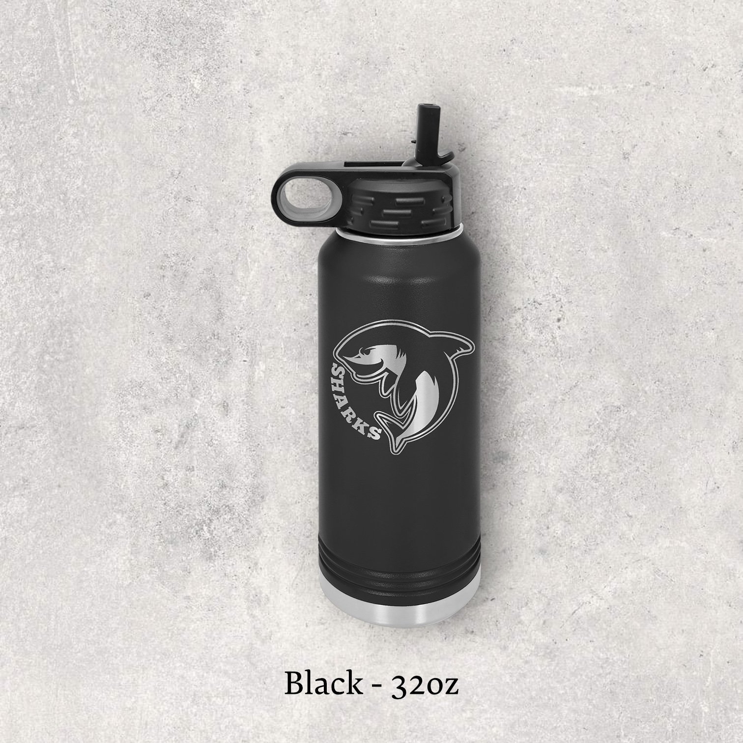Laser engraved black 32oz stainless steel water bottle with lid – Lazeric