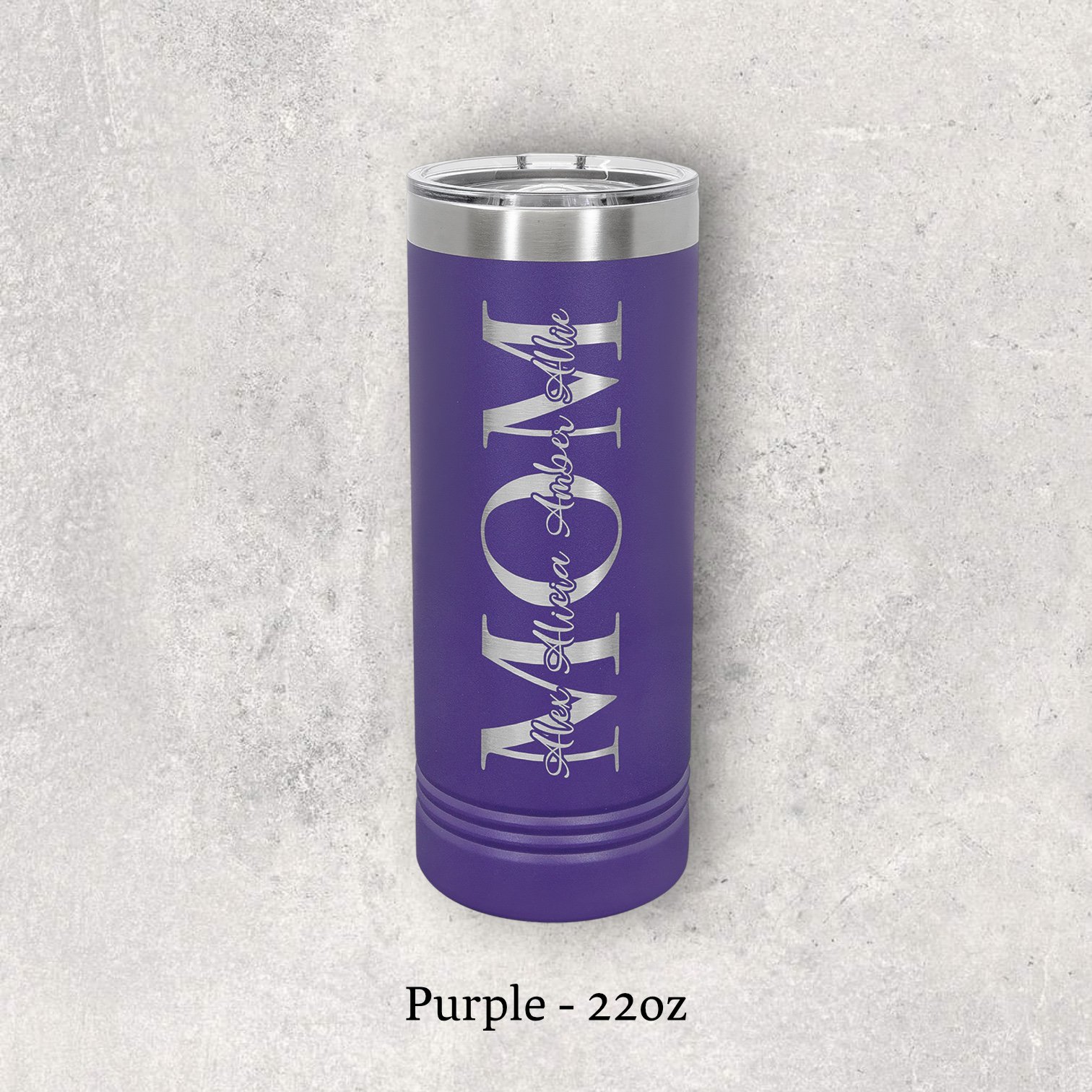 Laser engraved purple 22oz skinny tumbler with lid – Lazeric