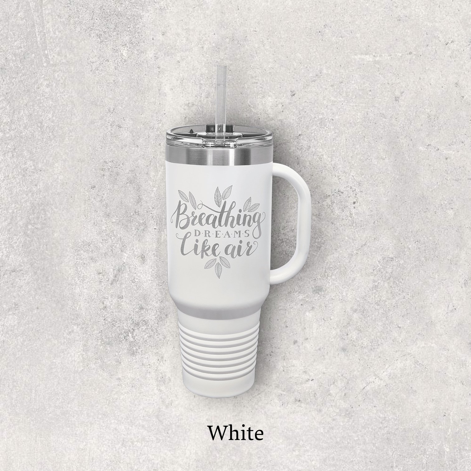 Laser engraved 40oz travel mug, white color – Lazeric