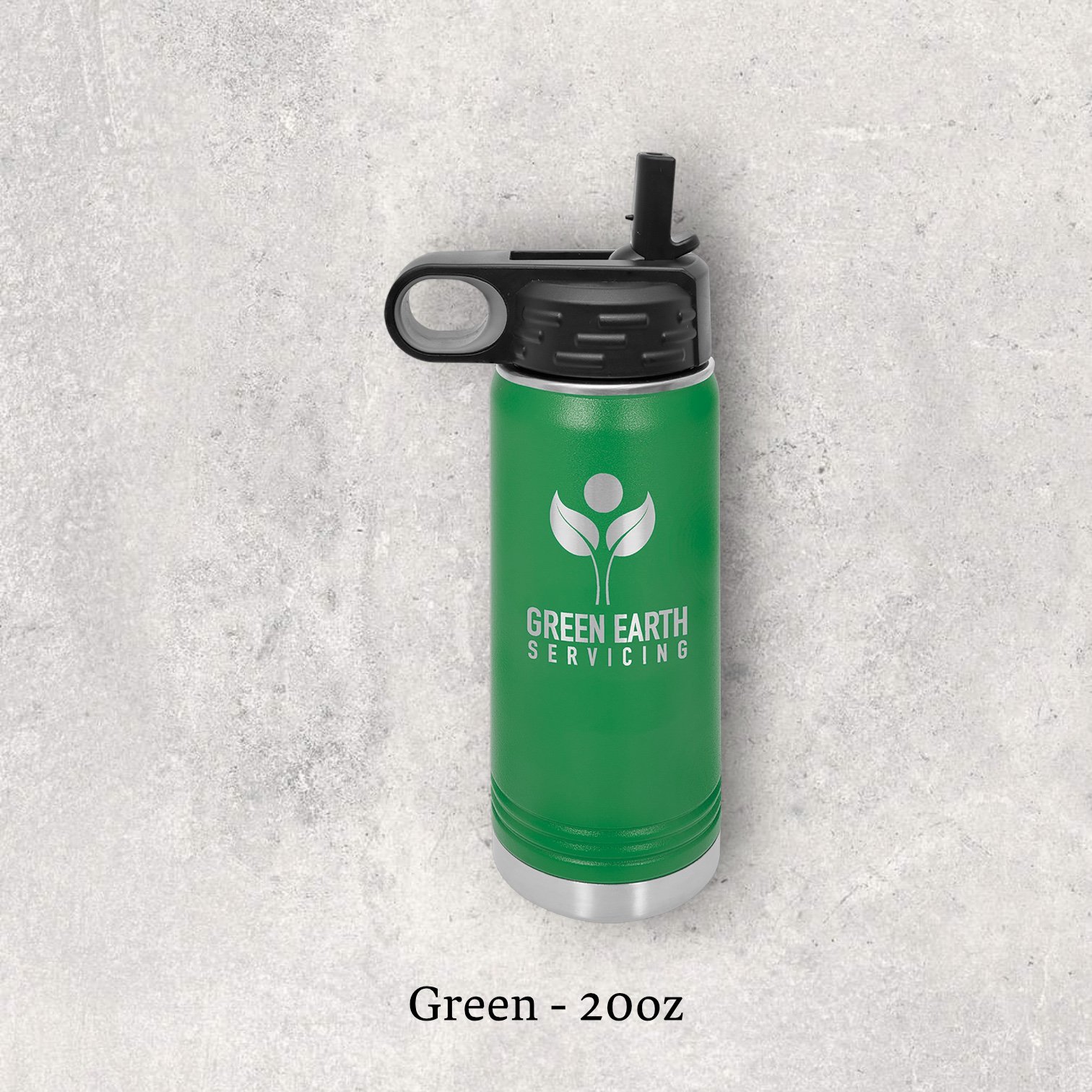 Laser engraved green 20oz stainless steel water bottle with lid – Lazeric
