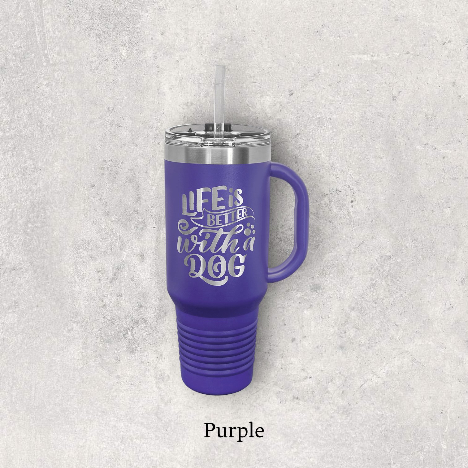 Laser engraved 40oz travel mug, purple color – Lazeric