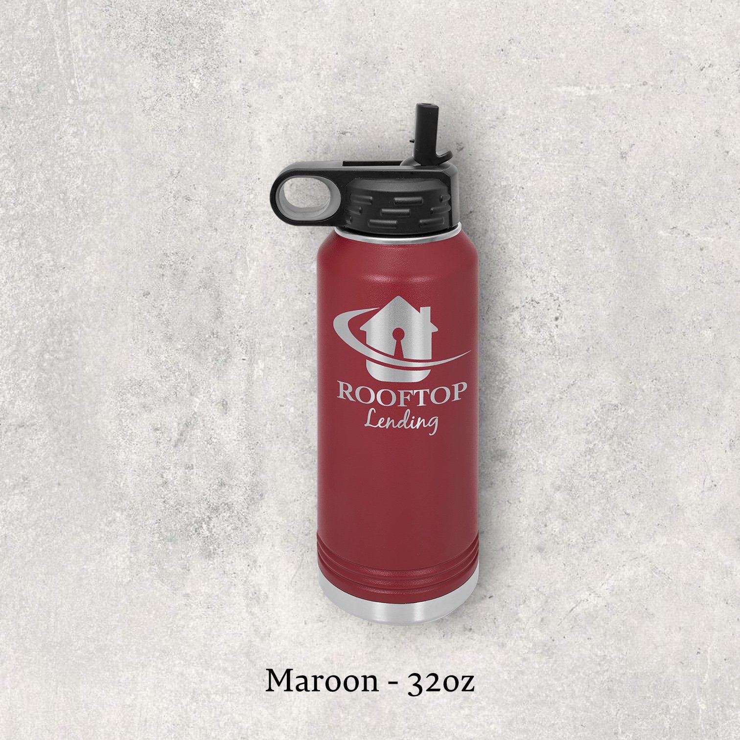 Laser engraved maroon 32oz stainless steel water bottle with lid – Lazeric