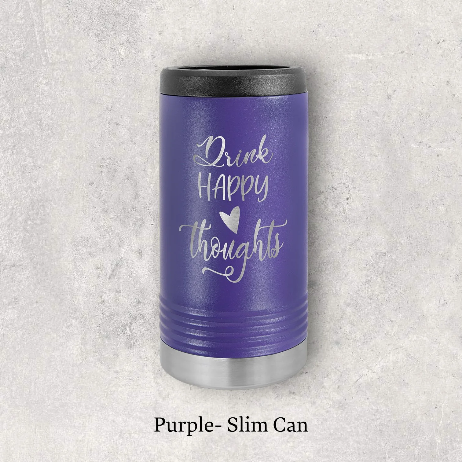 Laser engraved purple metal beverage holder for slim 12 oz can – Lazeric