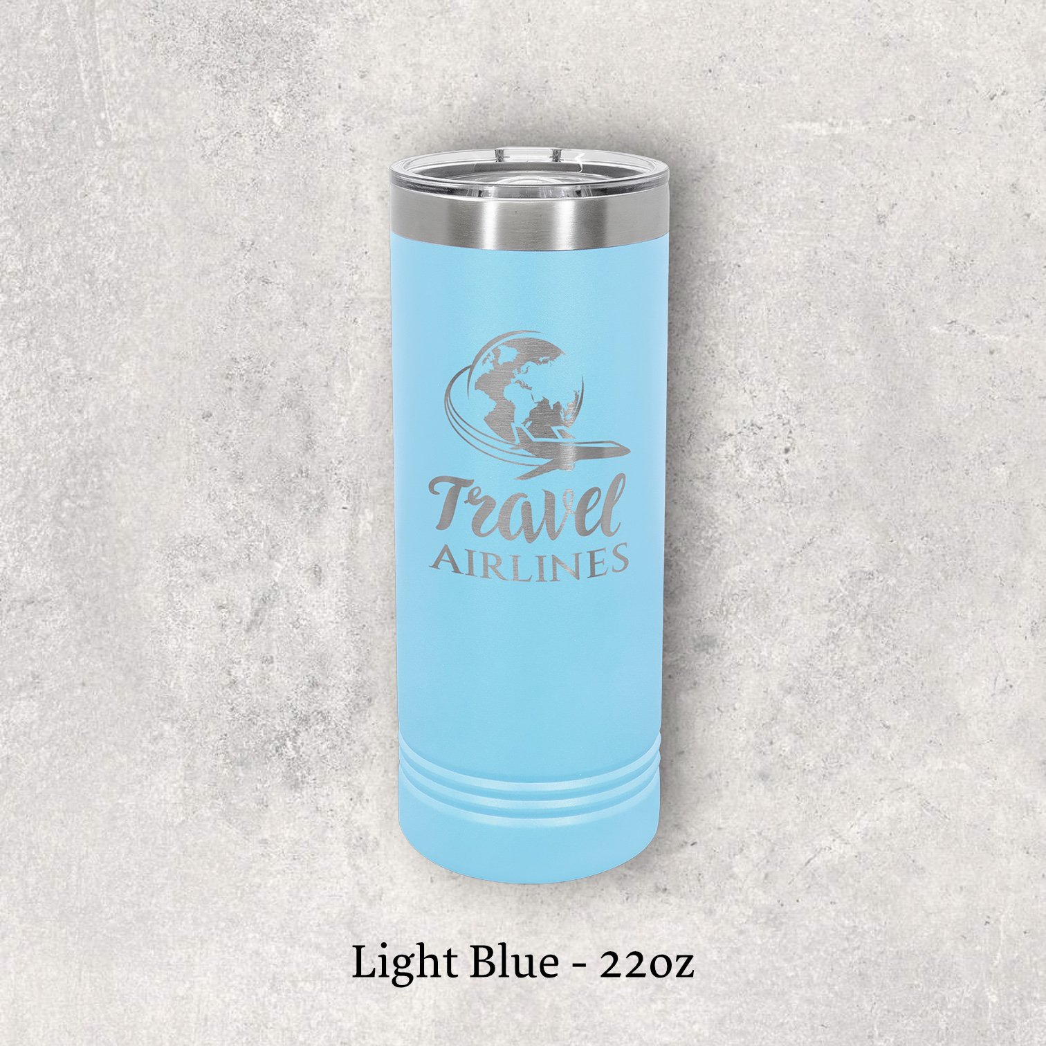 Laser engraved light blue 22oz skinny tumbler with lid – Lazeric