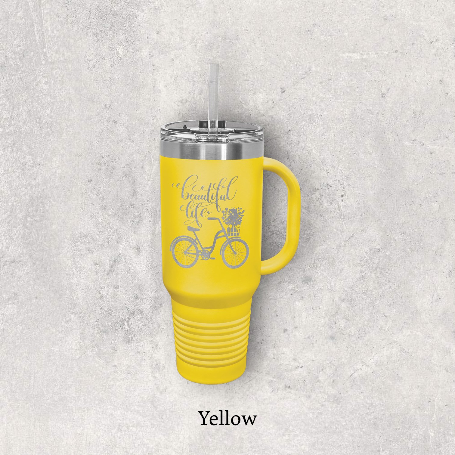 Laser engraved 40oz travel mug, yellow color – Lazeric