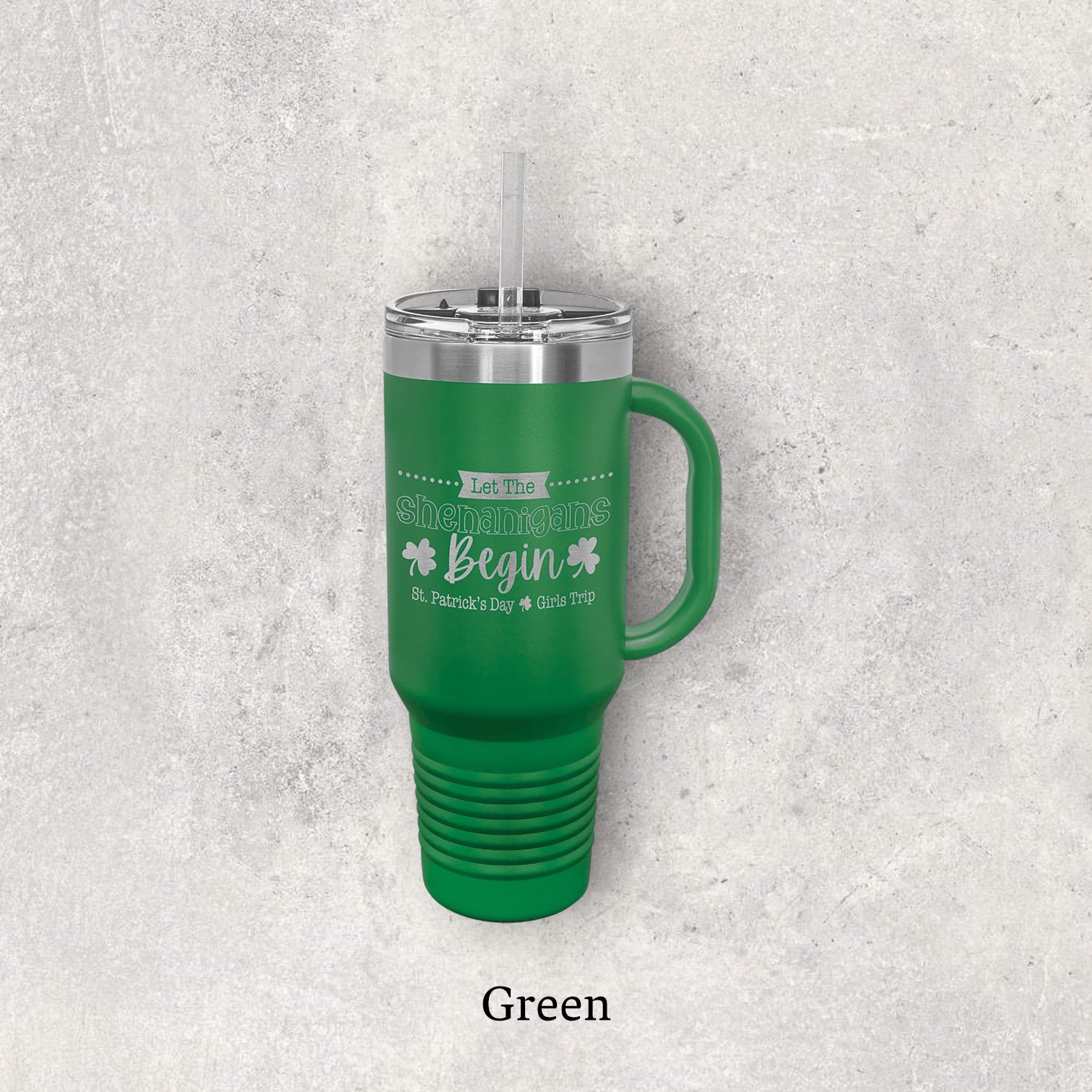 Laser engraved 40oz travel mug, green color – Lazeric