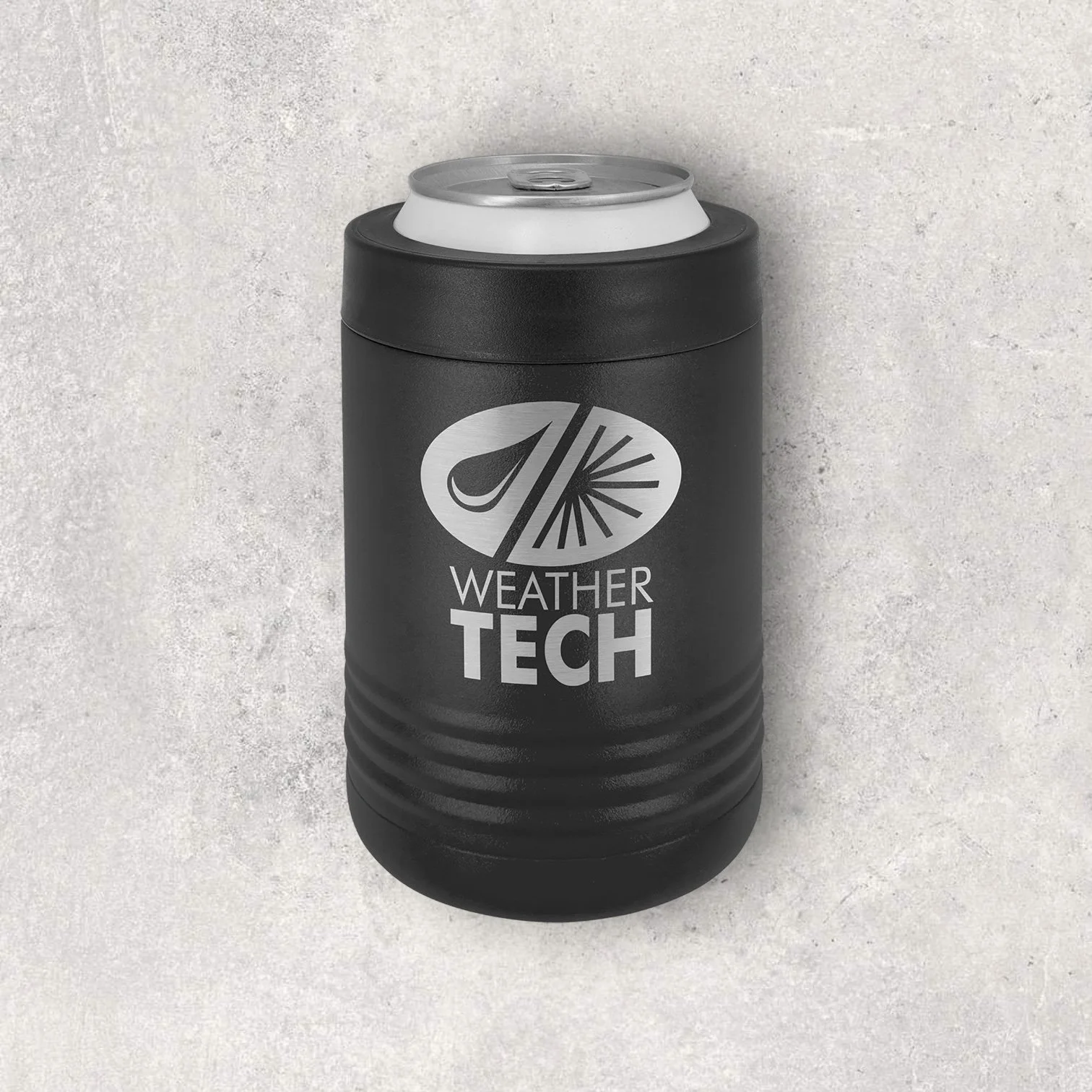 Laser engraved black metal beverage holder for normal 12 oz can- can inside of holder – Lazeric