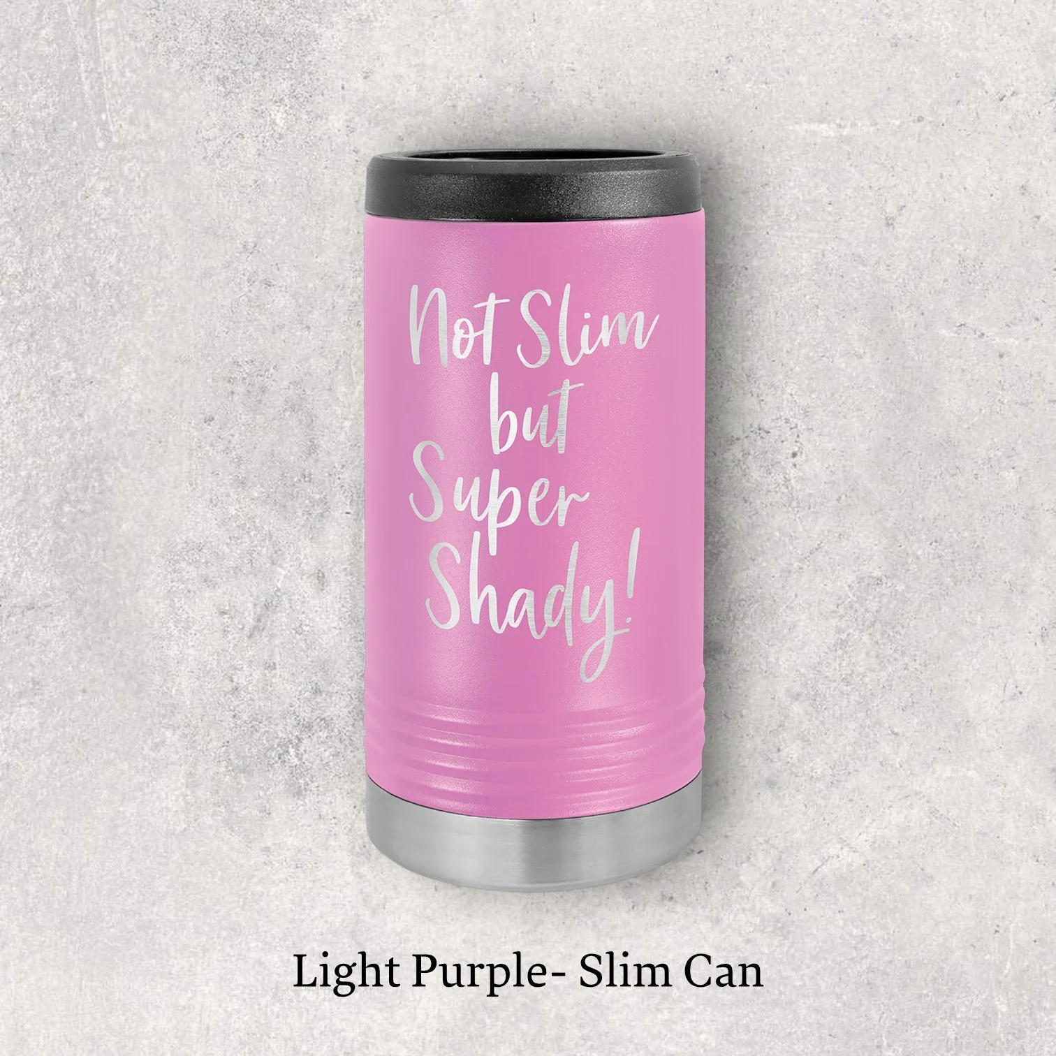 Laser engraved light purple metal beverage holder for slim 12 oz can – Lazeric