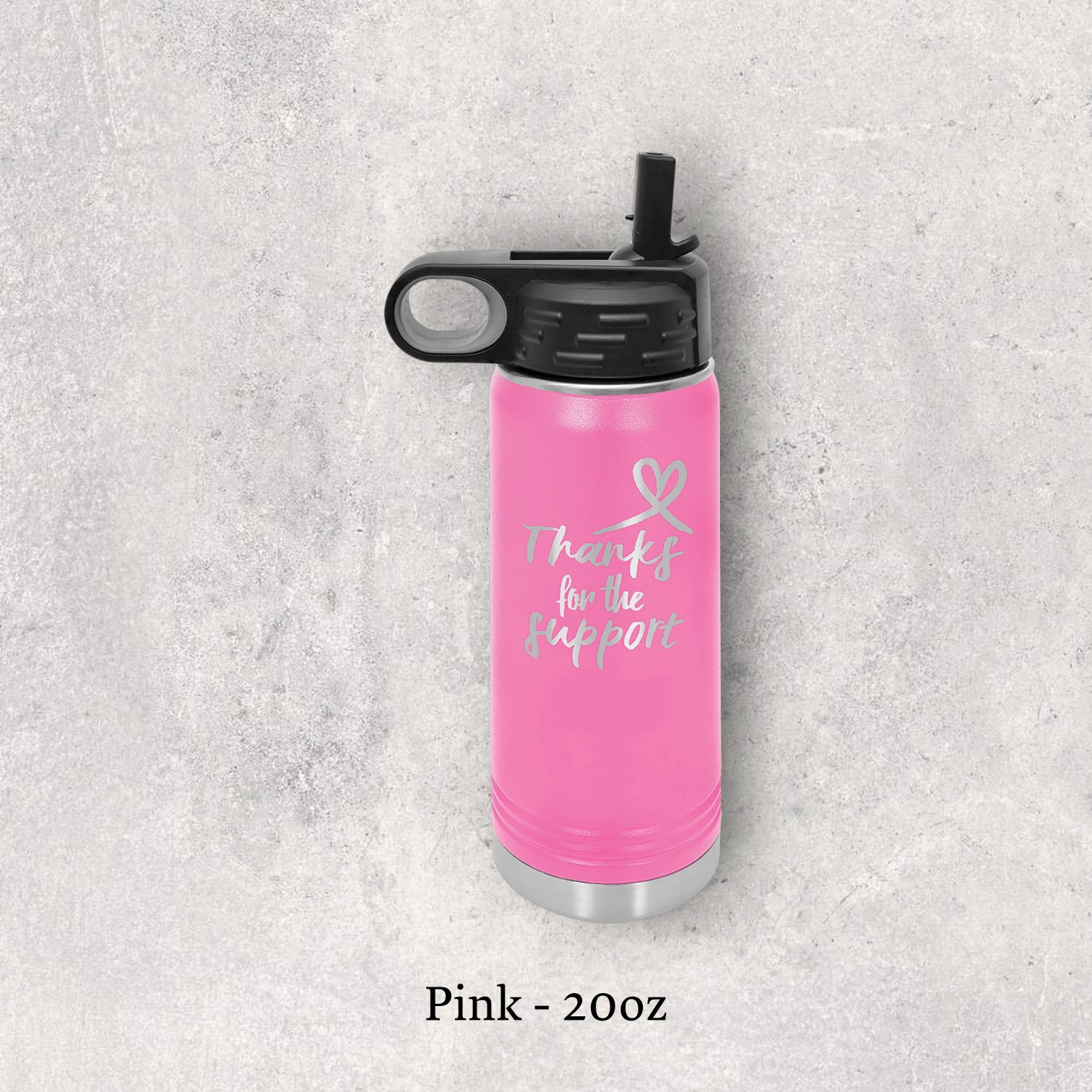 Laser engraved pink 20oz stainless steel water bottle with lid – Lazeric