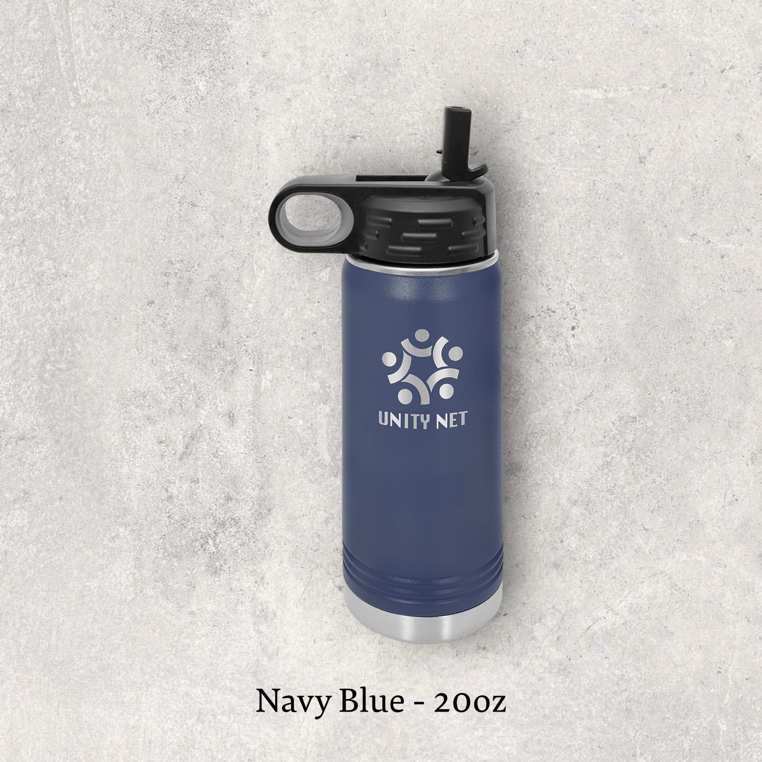 Laser engraved navy blue 20oz stainless steel water bottle with lid – Lazeric