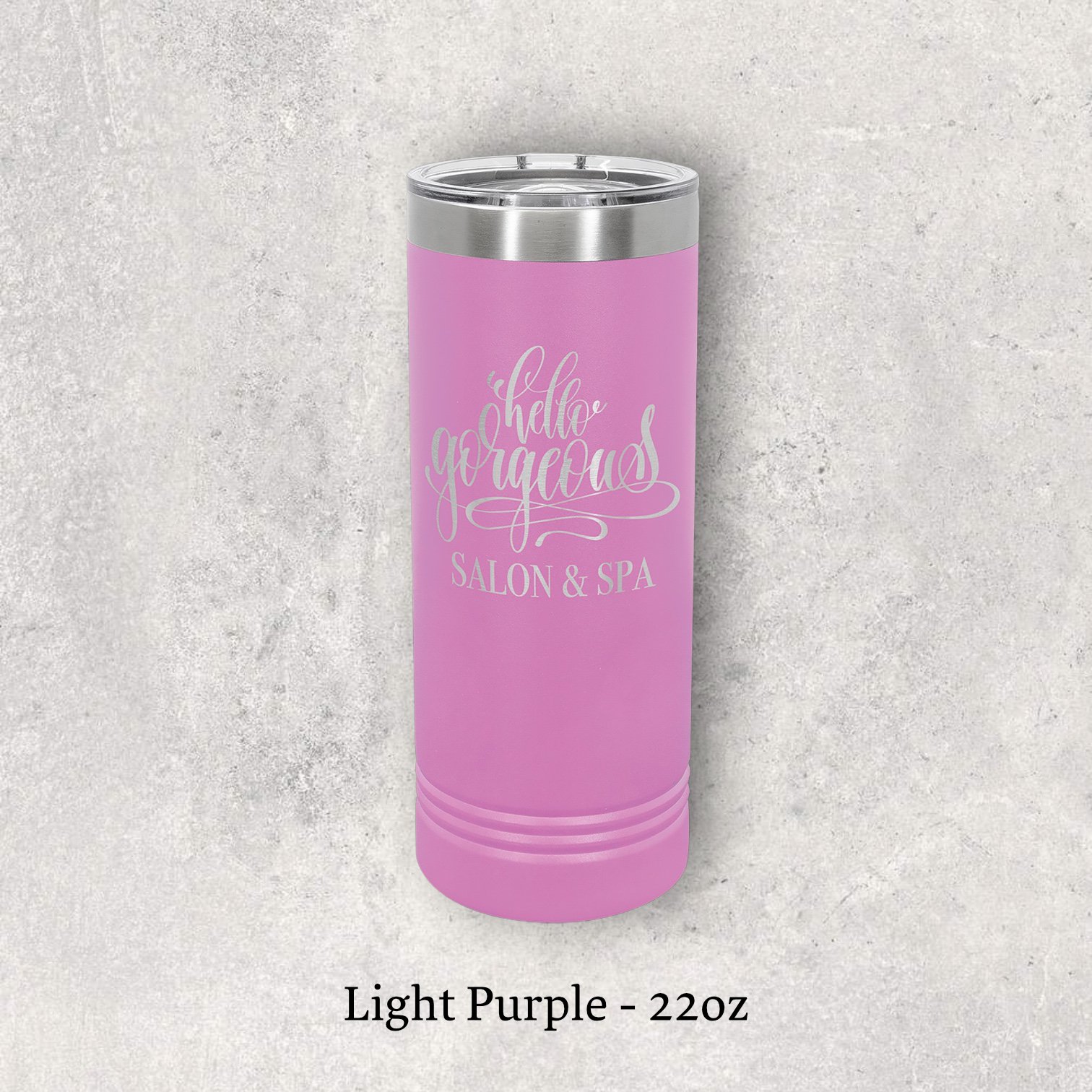 Laser engraved light purple 22oz skinny tumbler with lid – Lazeric
