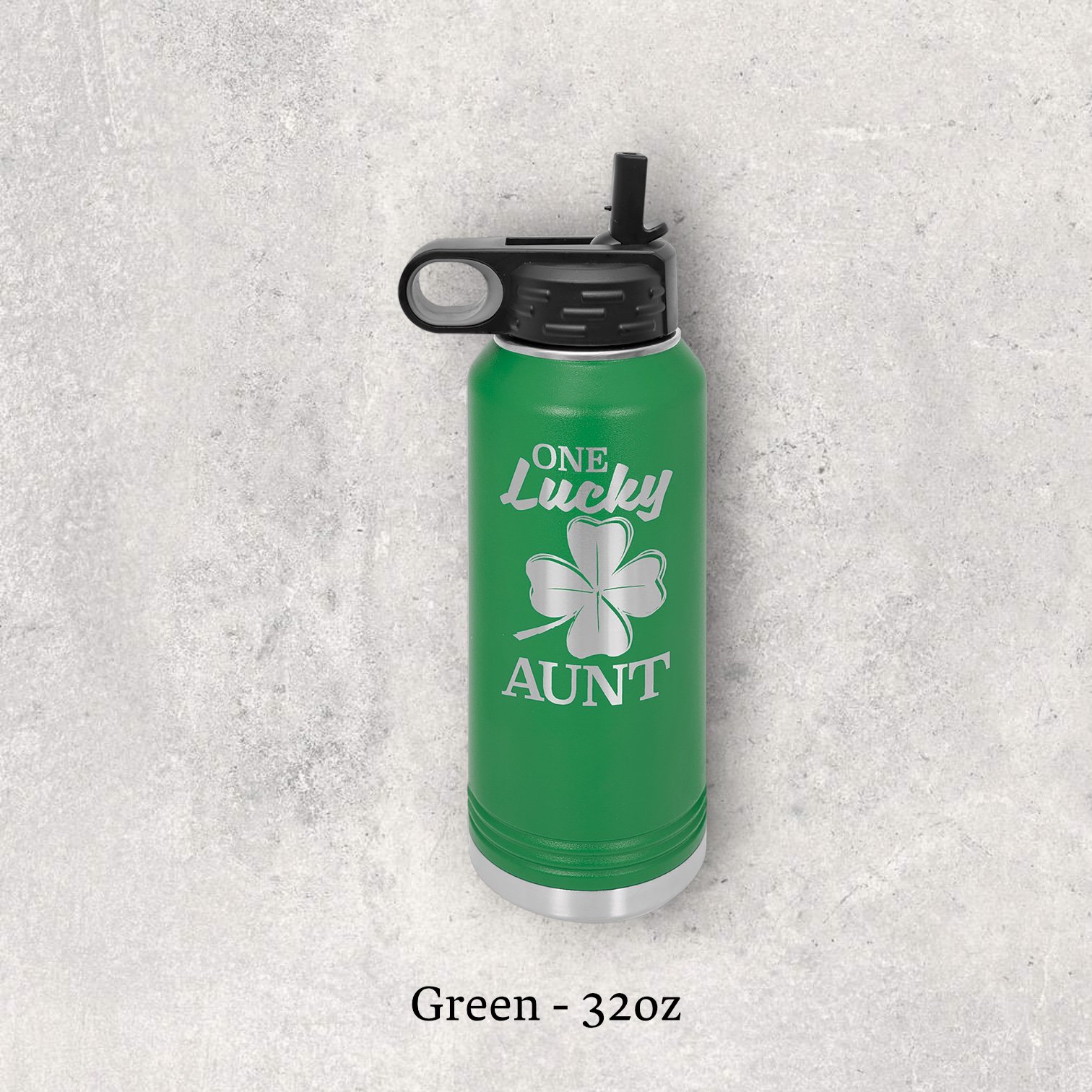 Laser engraved green 32oz stainless steel water bottle with lid – Lazeric
