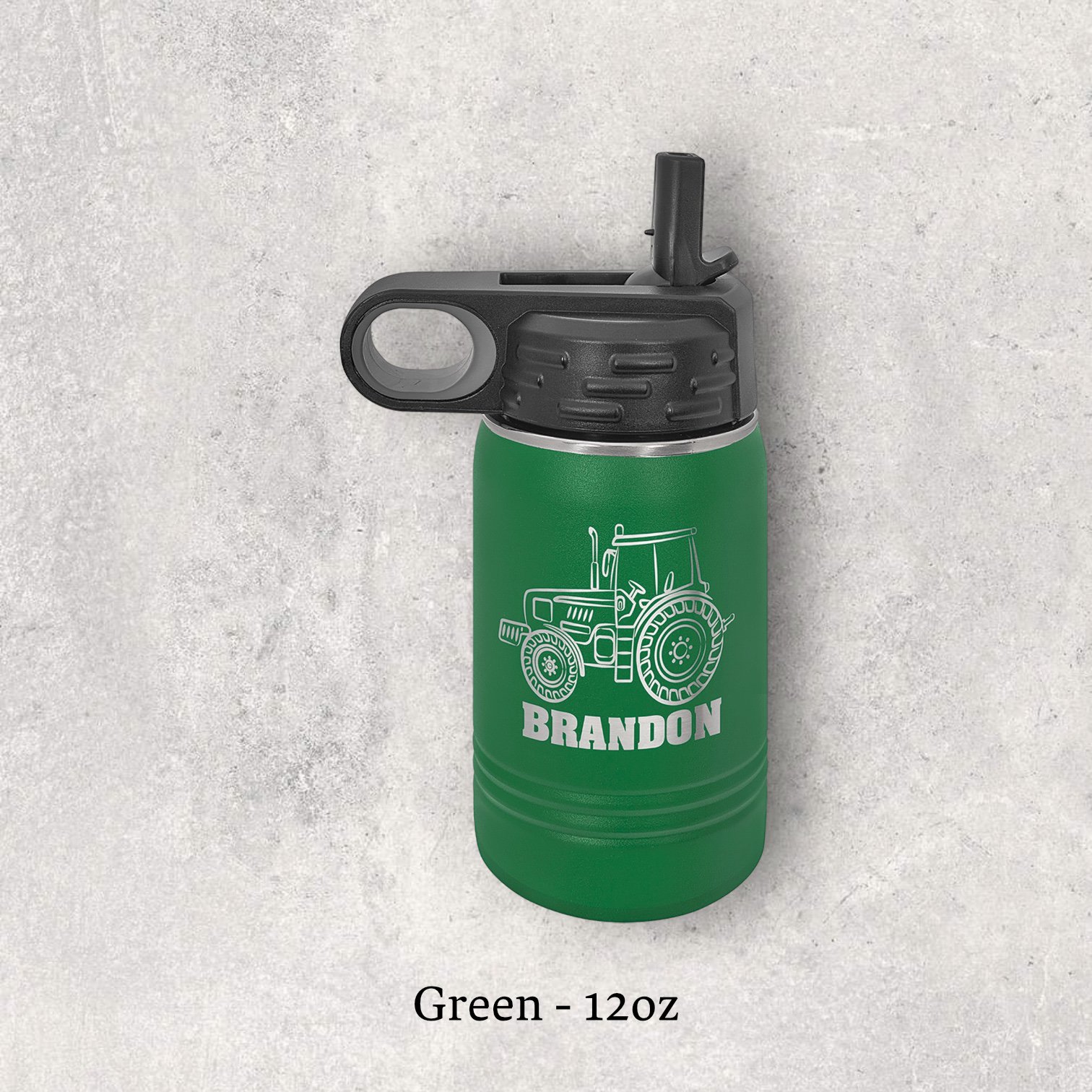 Laser engraved green 12oz stainless steel water bottle with lid – Lazeric