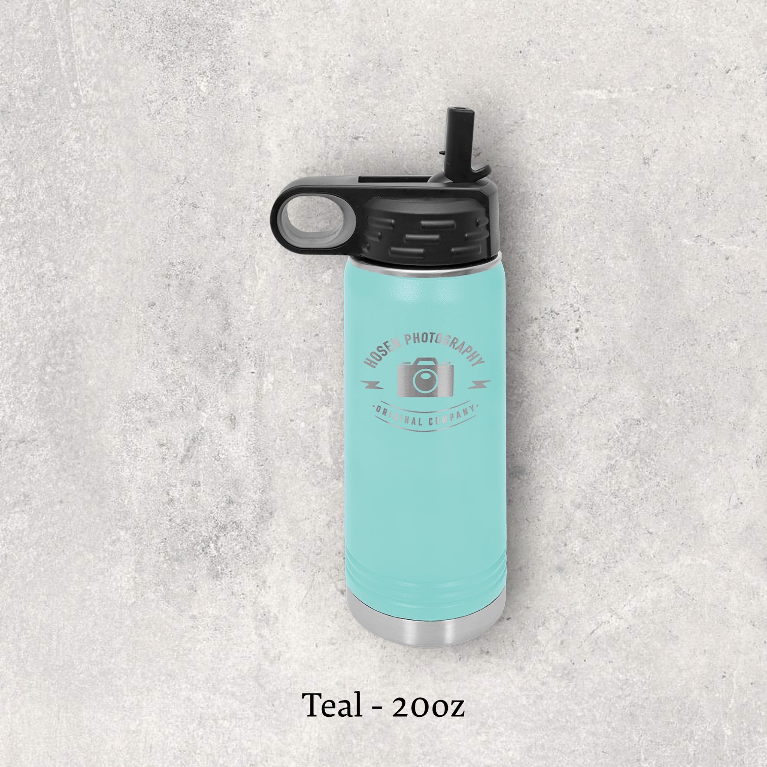 Laser engraved teal 20oz stainless steel water bottle with lid – Lazeric