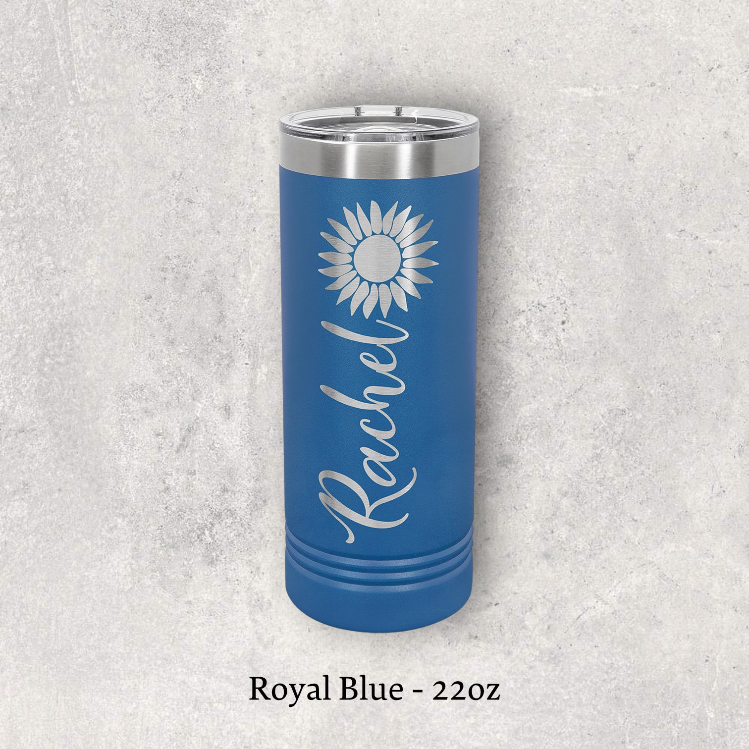 Laser engraved royal blue 22oz skinny tumbler with lid – Lazeric