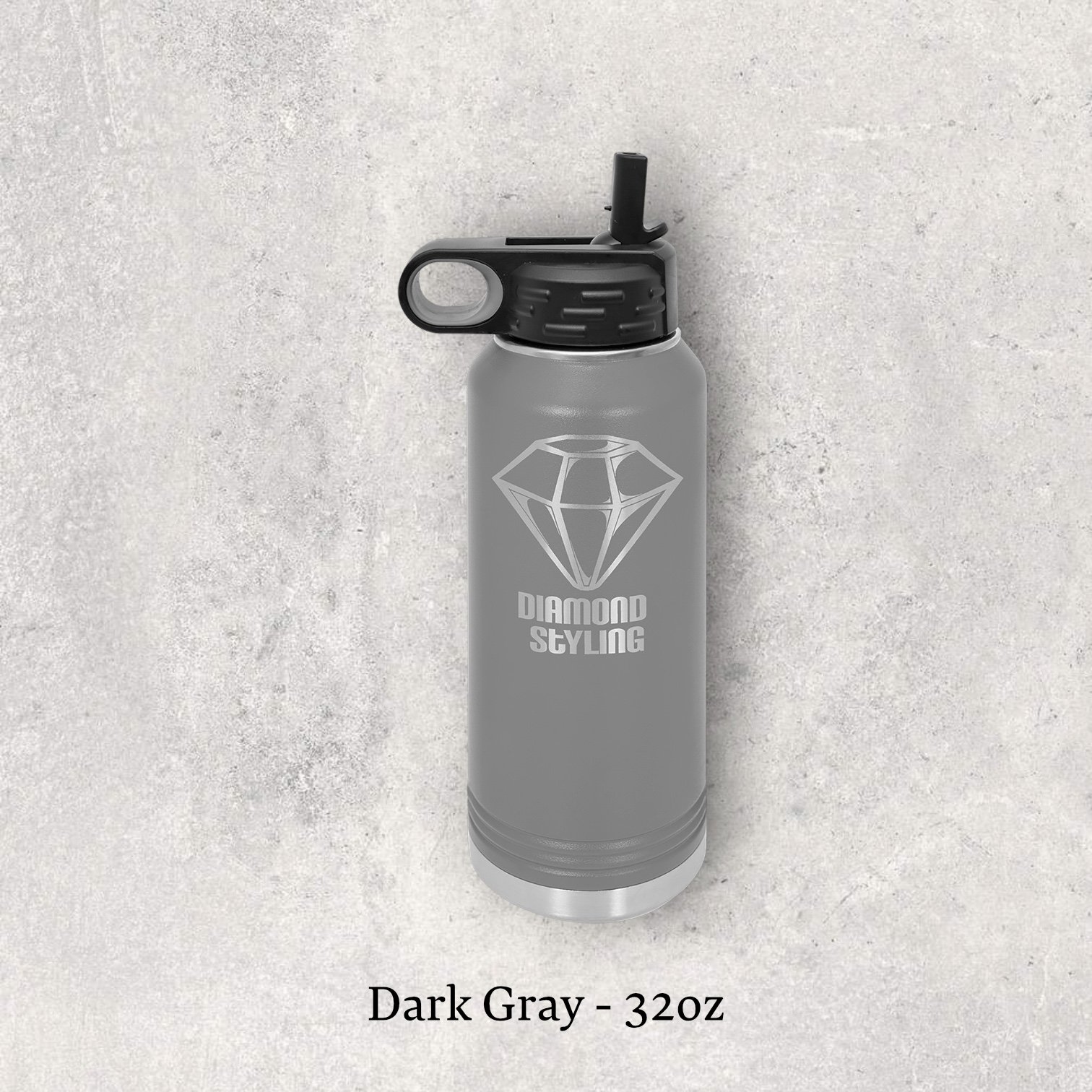 Laser engraved dark gray 32oz stainless steel water bottle with lid – Lazeric