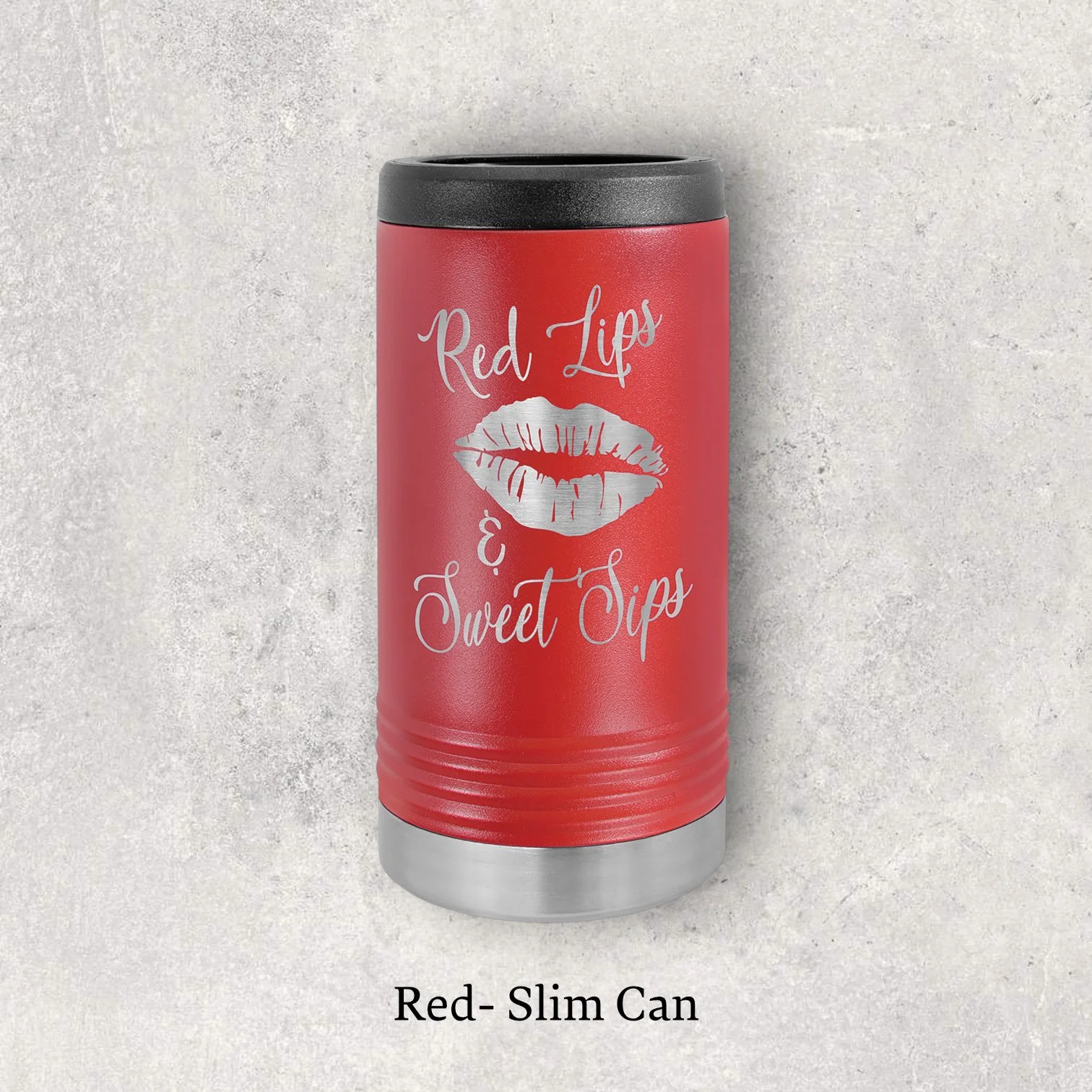 Laser engraved red metal beverage holder for slim 12 oz can – Lazeric