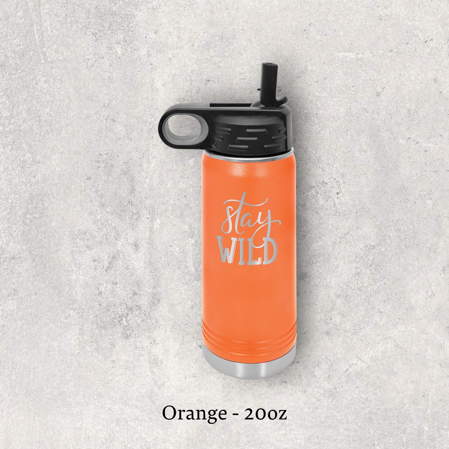 Laser engraved orange 20oz stainless steel water bottle with lid – Lazeric