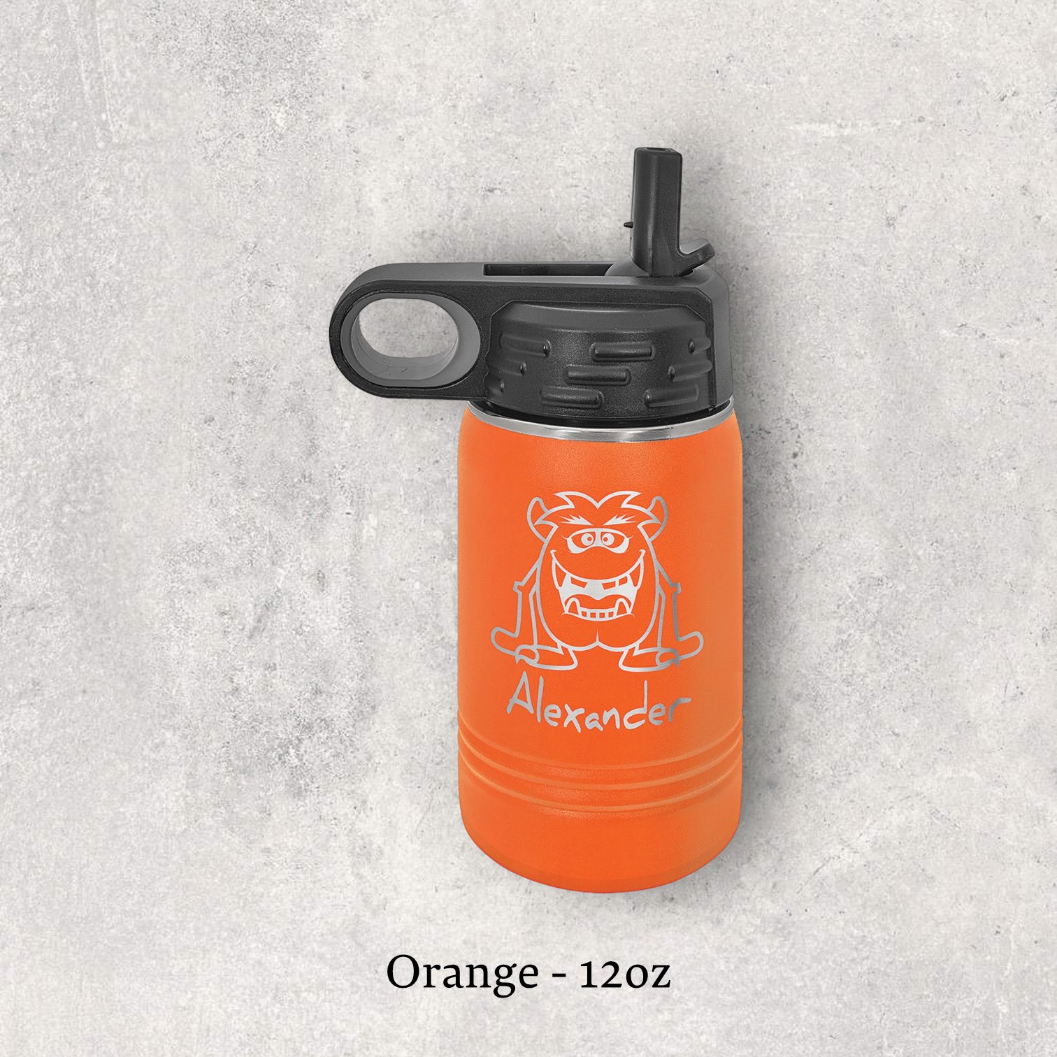Laser engraved orange 12oz stainless steel water bottle with lid – Lazeric