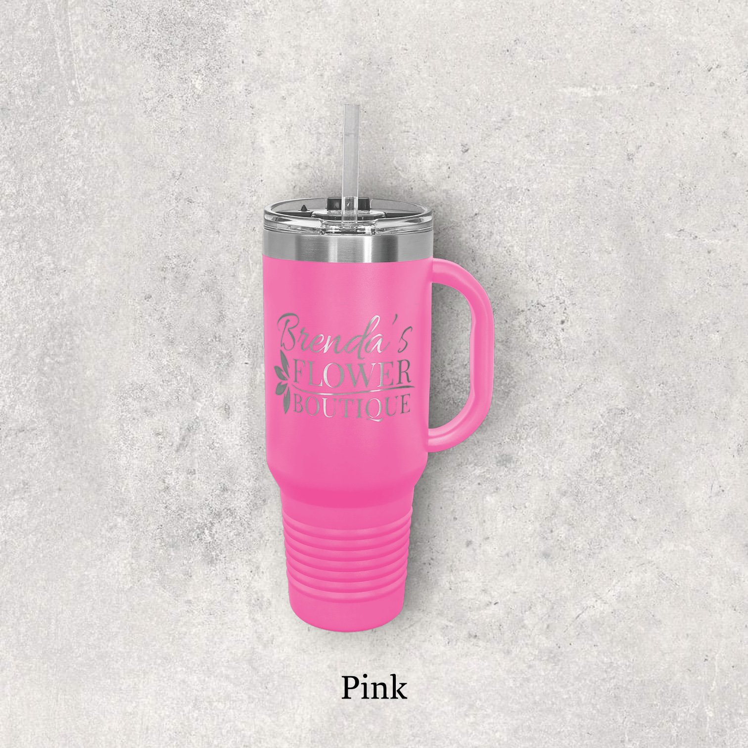 Laser engraved 40oz travel mug, pink color – Lazeric