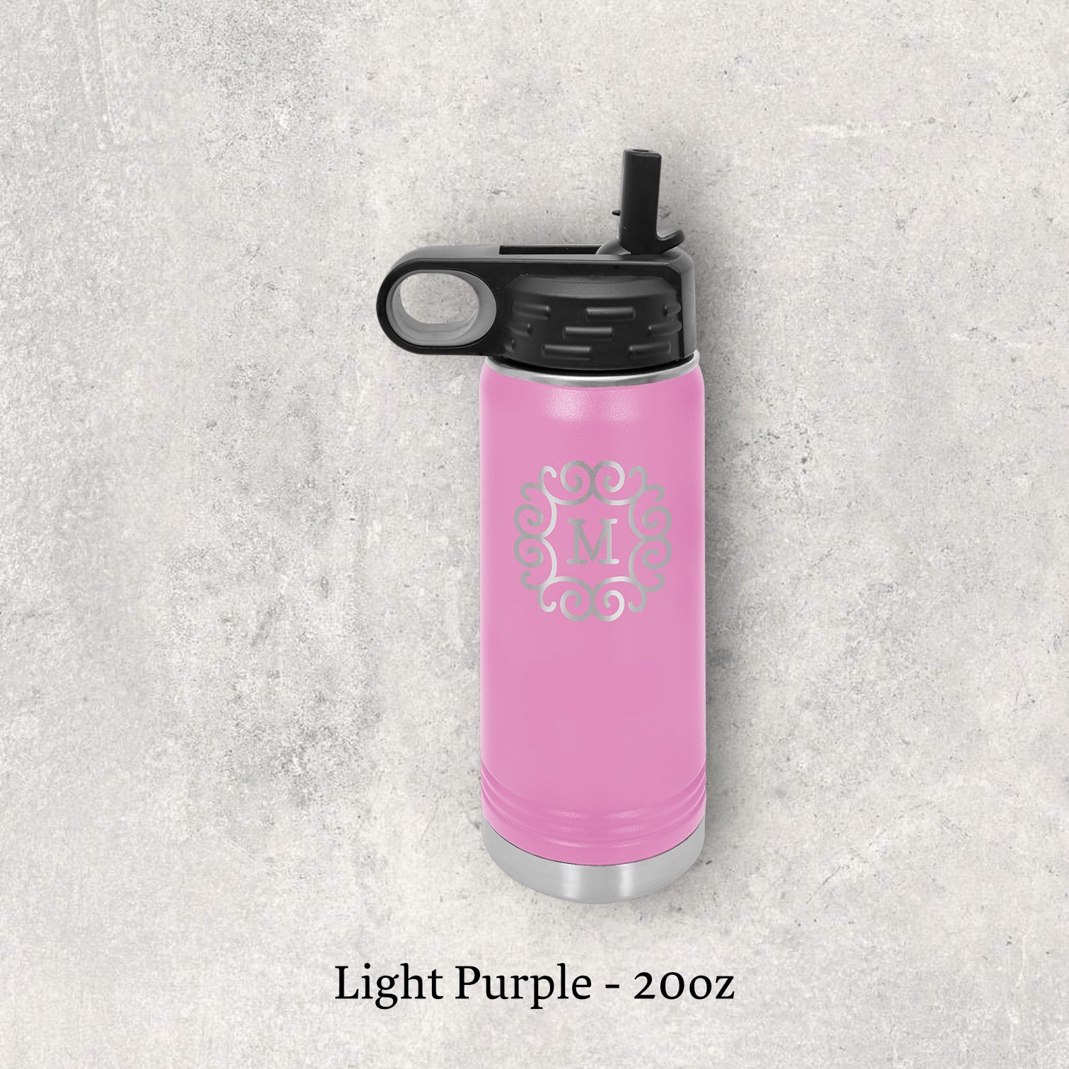 Laser engraved light purple 20oz stainless steel water bottle with lid – Lazeric