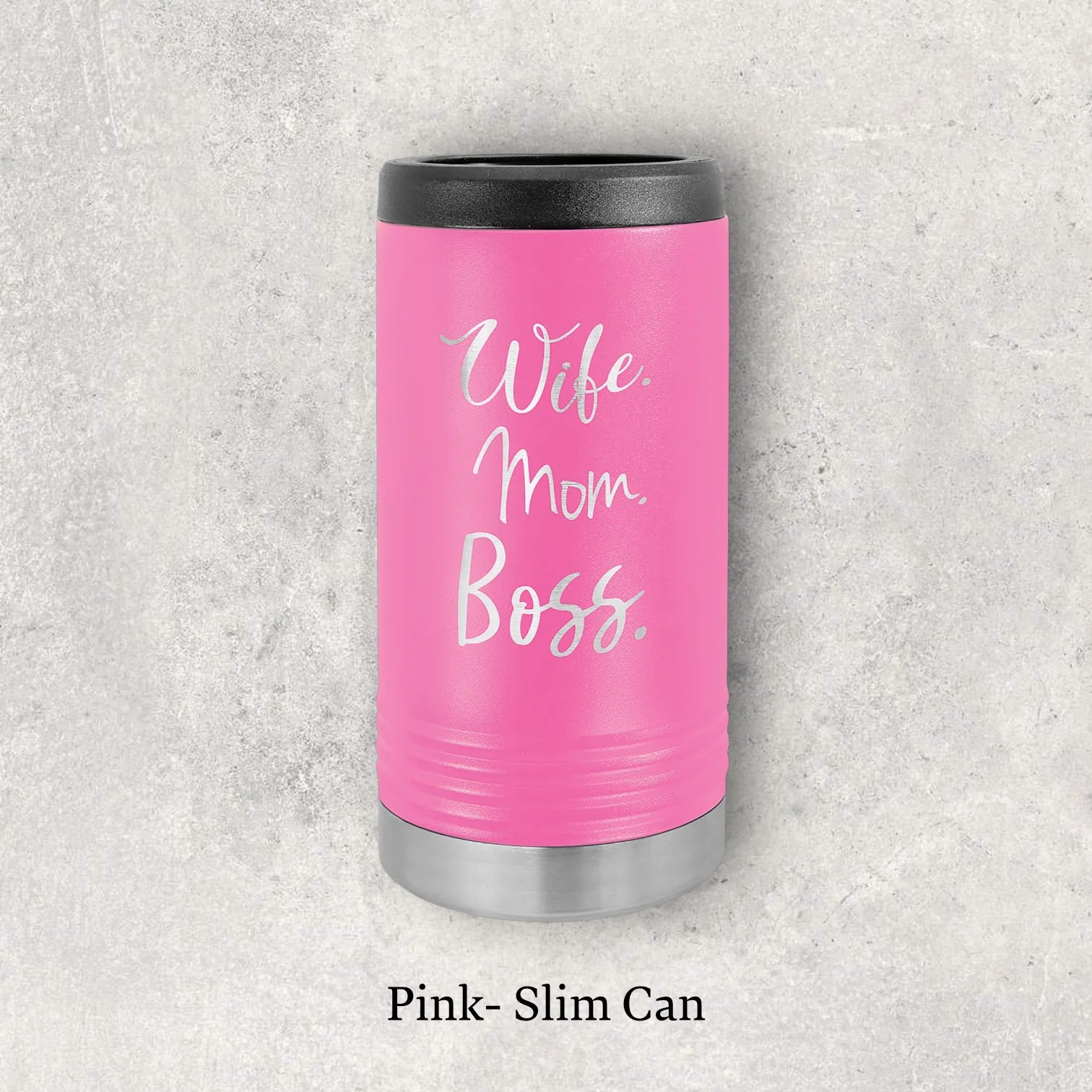 Laser engraved pink metal beverage holder for slim 12 oz can – Lazeric
